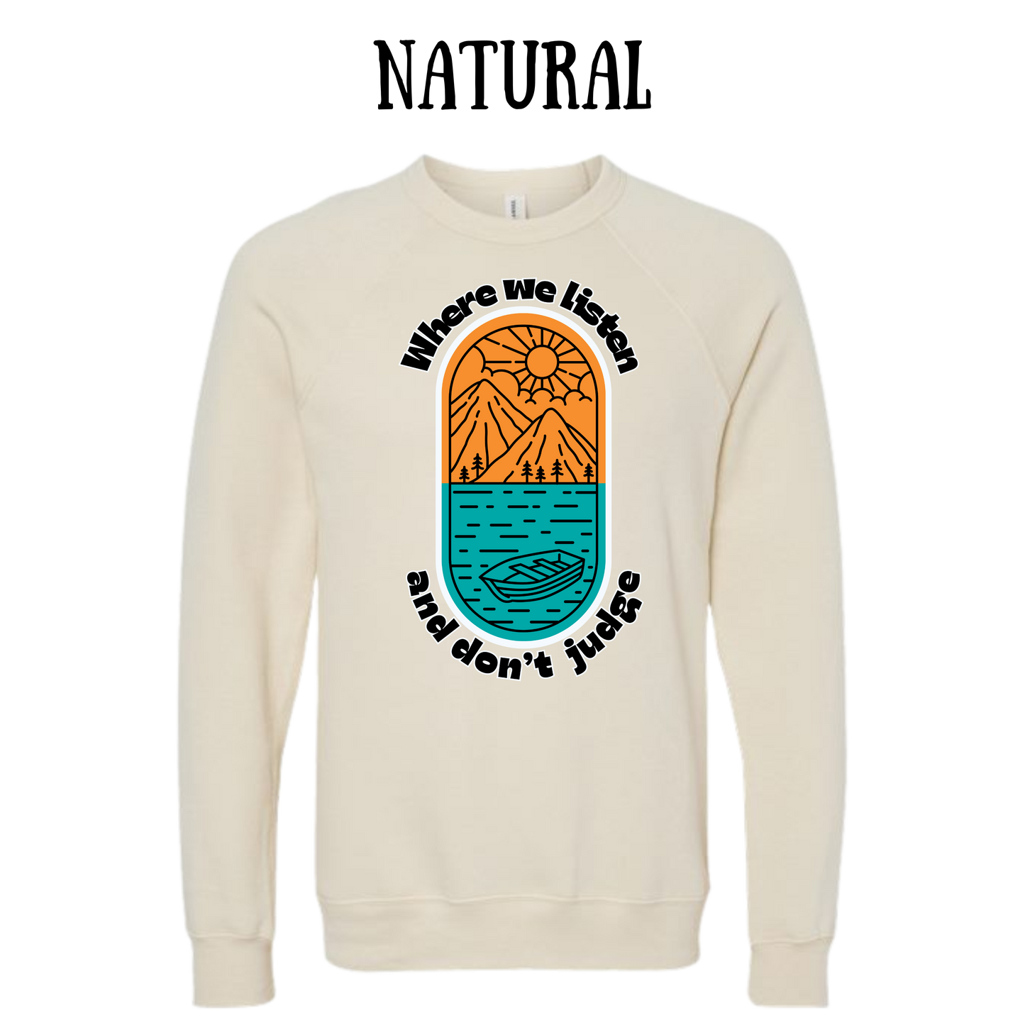 CP - Where We Listen and Don't Judge - Sponge Fleece Raglan Sweatshirt - Greens, Neutrals