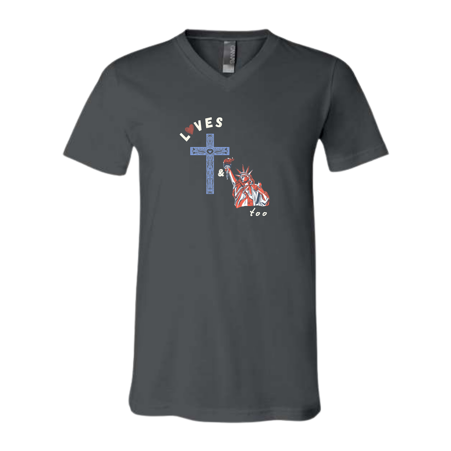 Loves Jesus & America too - Bella+Canvas - Unisex V-Neck - Neutral Colors