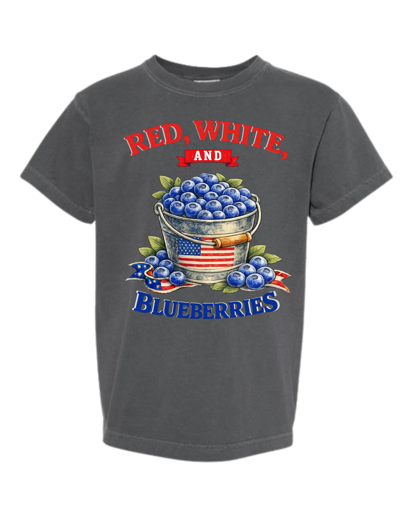 Red, White, And Blueberries - Comfort Colors - Heavyweight Youth Tee - Neutral Colors & Blues