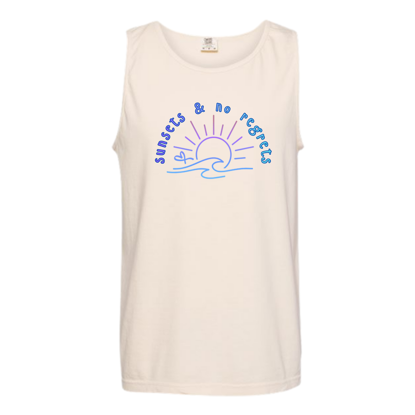 Sunsets & No Regrets - Comfort Colors - Unisex Tank - Neutral Colors & Blues