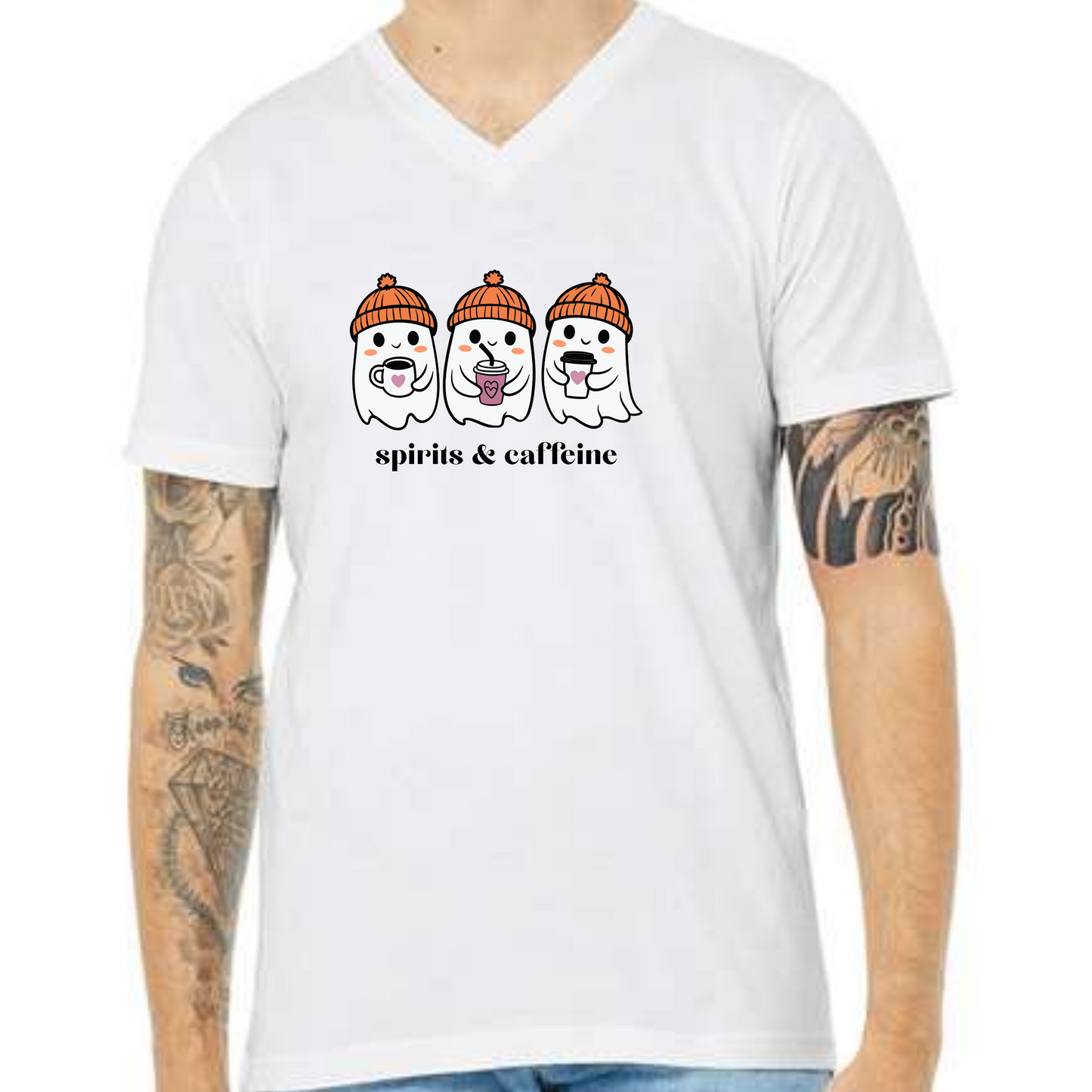 Spirits & Caffeine - Unisex V-Neck - Neutral Colors