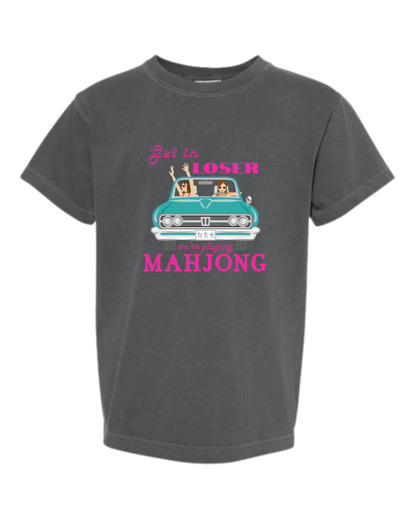 Get in Loser We're Playing Mahjong - Comfort Colors - Heavyweight Youth Tee - Neutral Colors & Blues