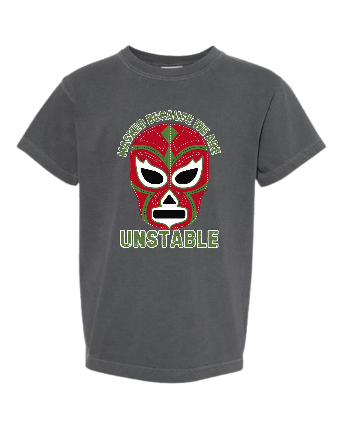 Masked Because We Are Unstable - Comfort Colors - Heavyweight Youth Tee - Neutral Colors & Blues