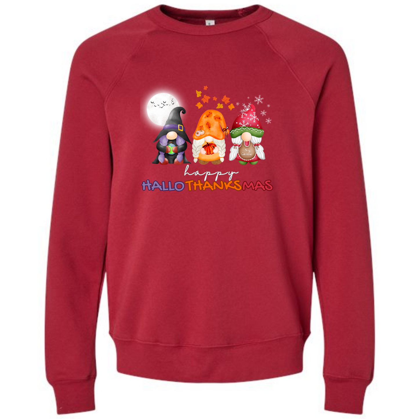 Happy Hallothanksmas Gnomes - Sponge Fleece Raglan Sweatshirt - Assorted Colors