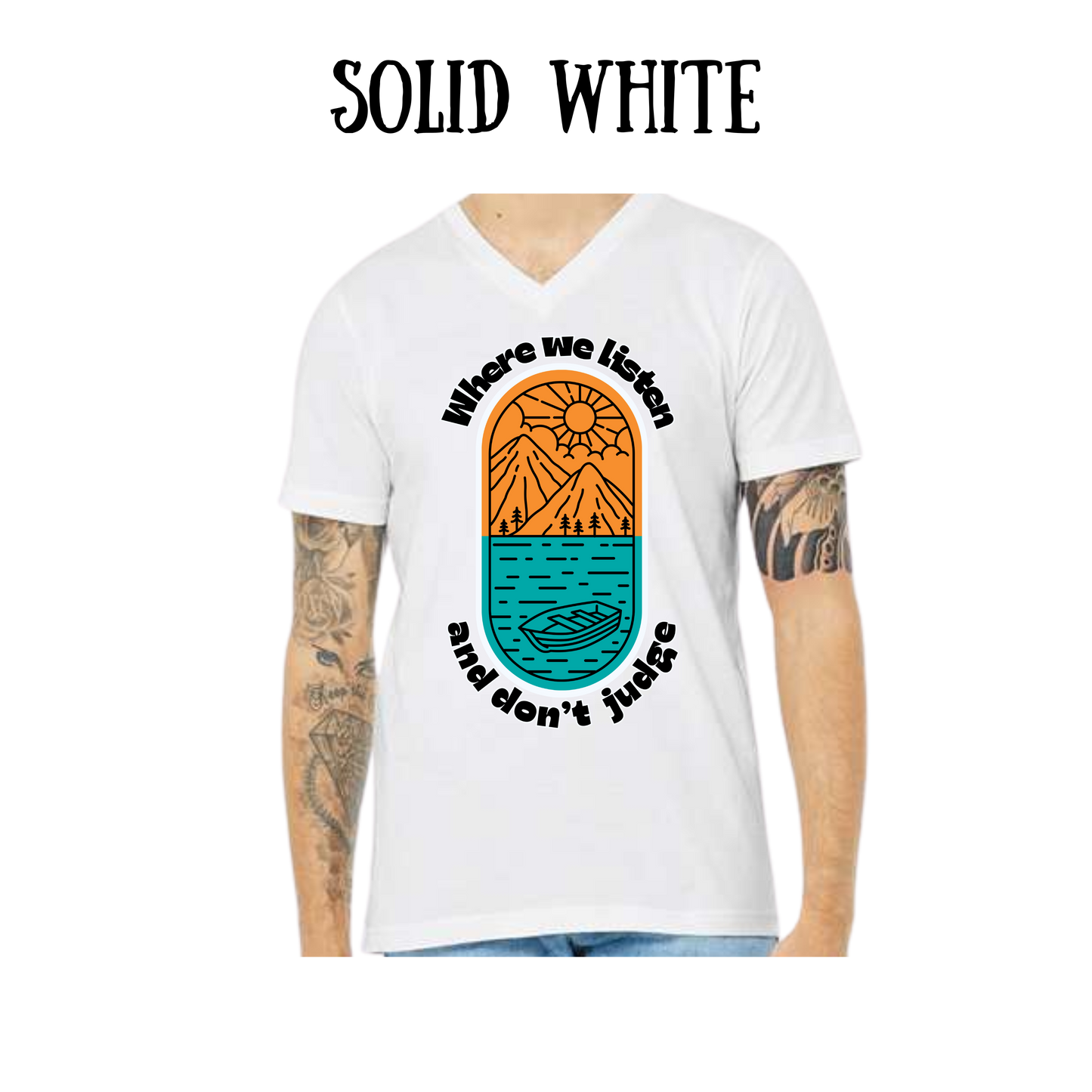 CP - Where We Listen and Don't Judge - Unisex V-Neck - Neutral Colors