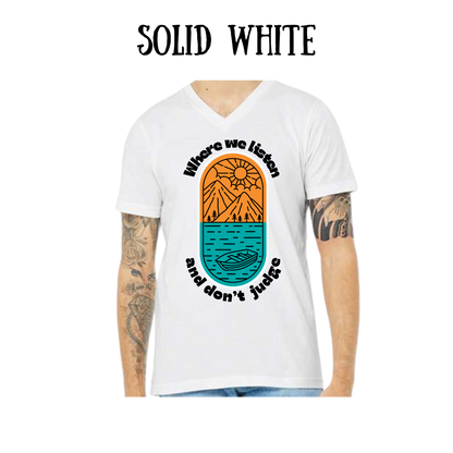 CP - Where We Listen and Don't Judge - Unisex V-Neck - Neutral Colors