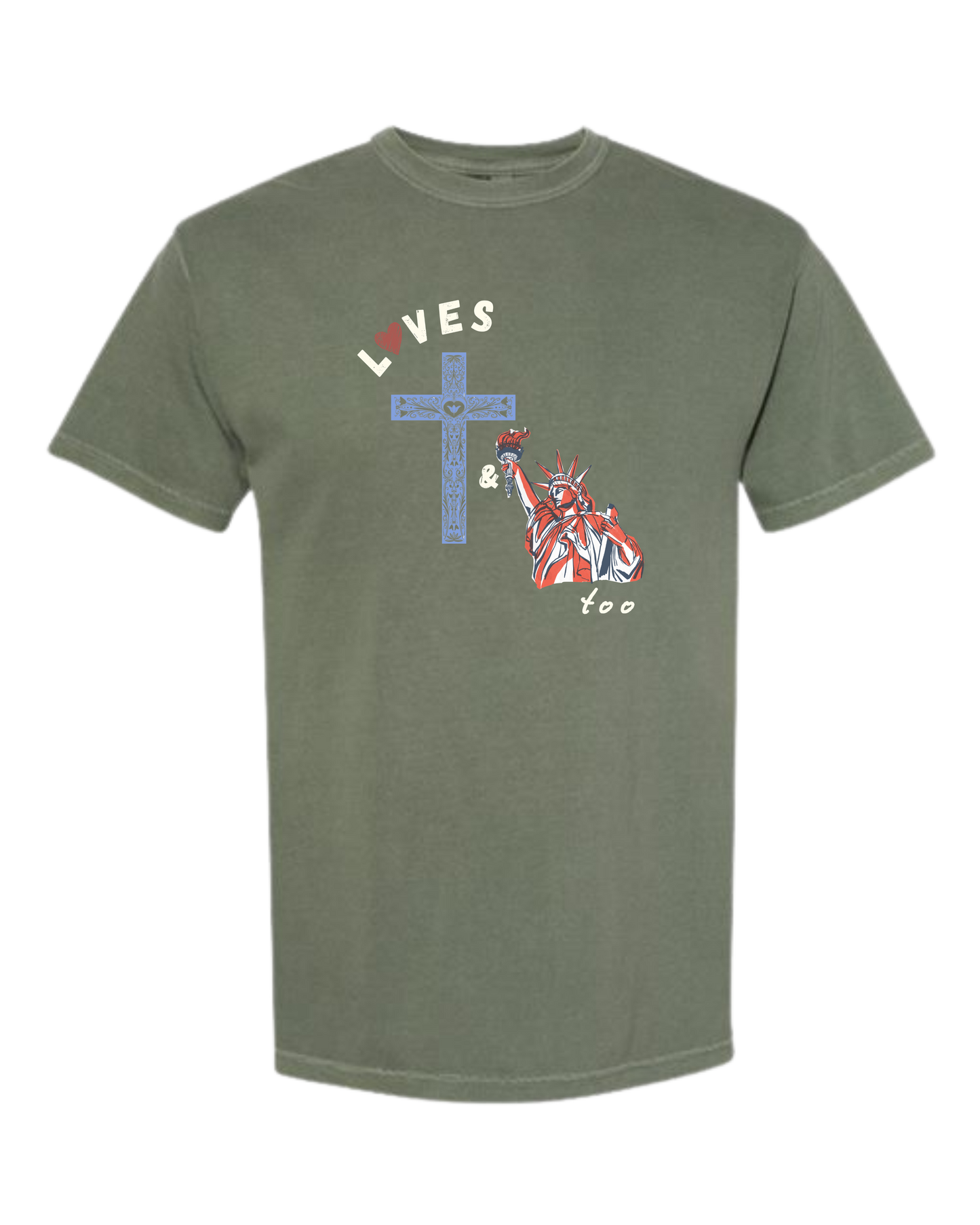 Loves Jesus & America too - Comfort Colors - Heavyweight Unisex Tee - Greens