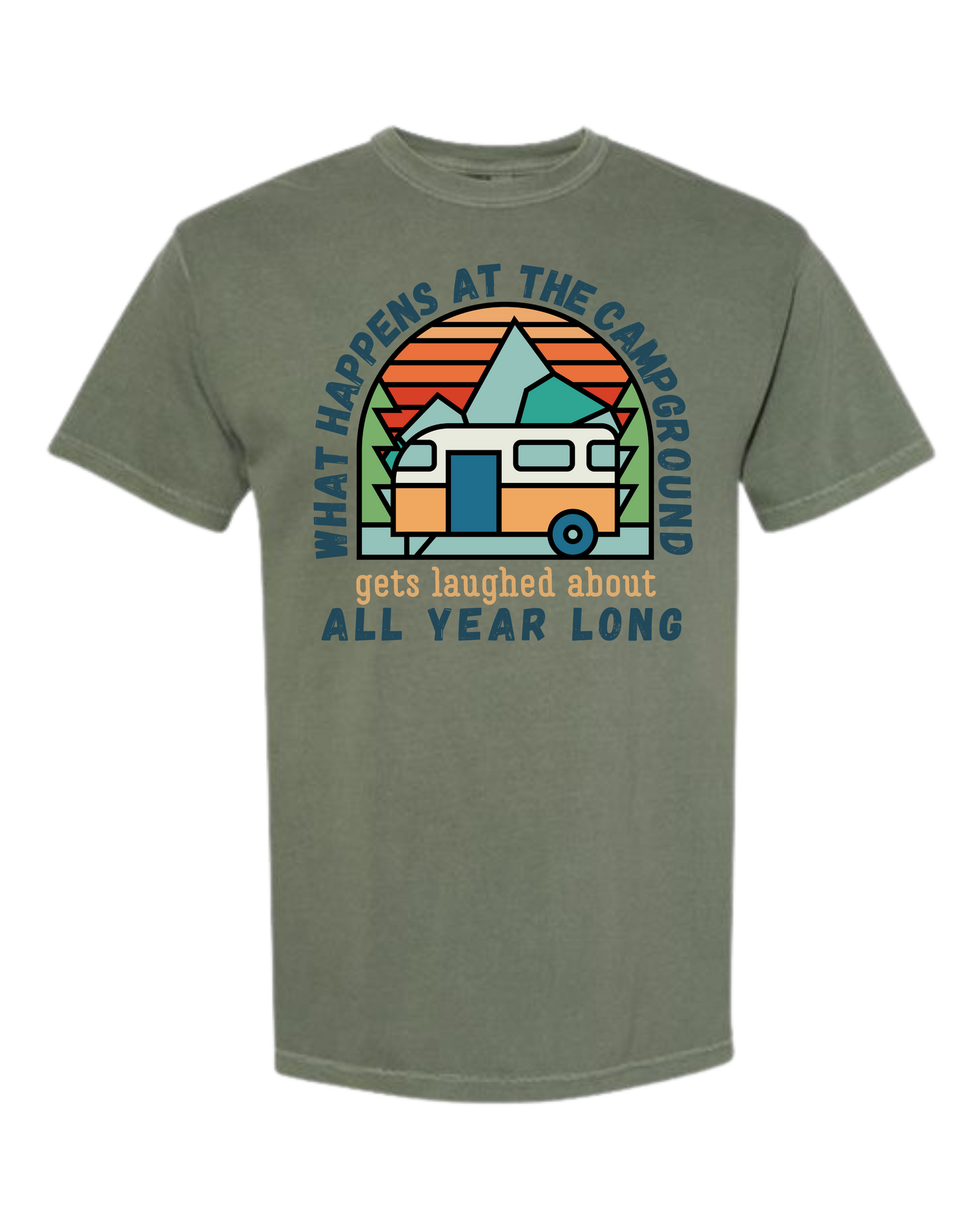 What Happens At The Campground - Comfort Colors - Heavyweight Unisex Tee - Greens