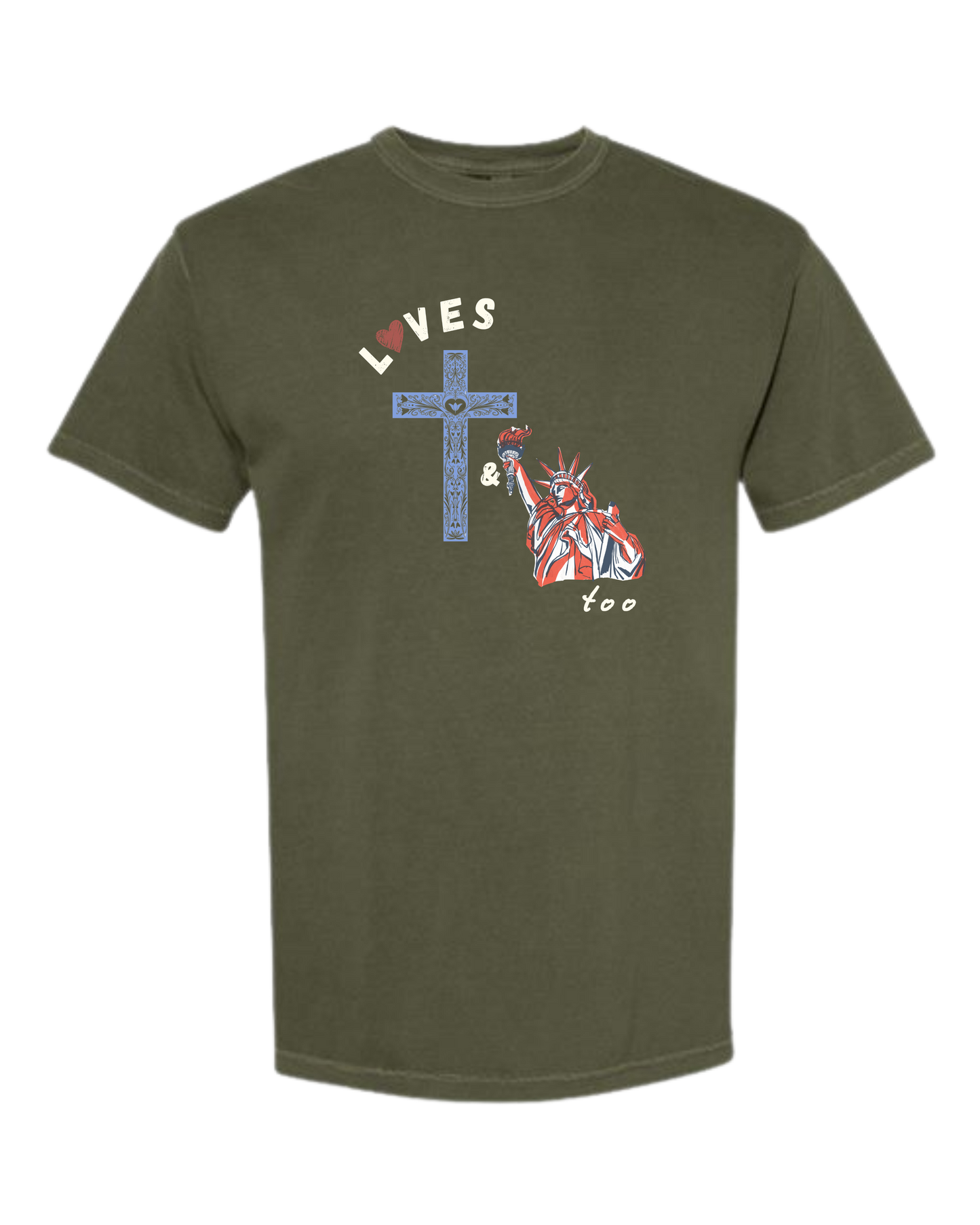 Loves Jesus & America too - Comfort Colors - Heavyweight Unisex Tee - Greens
