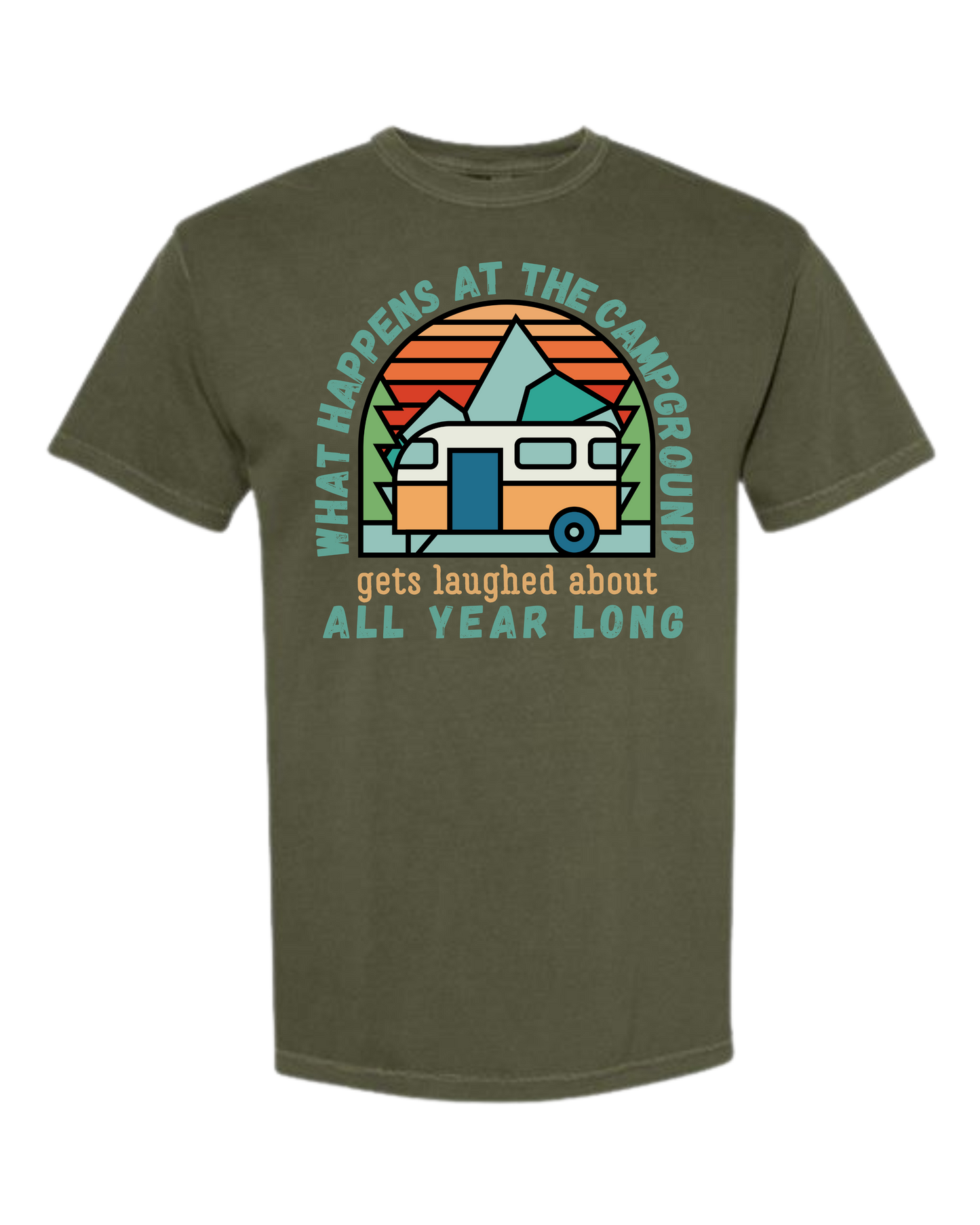 What Happens At The Campground - Comfort Colors - Heavyweight Unisex Tee - Greens