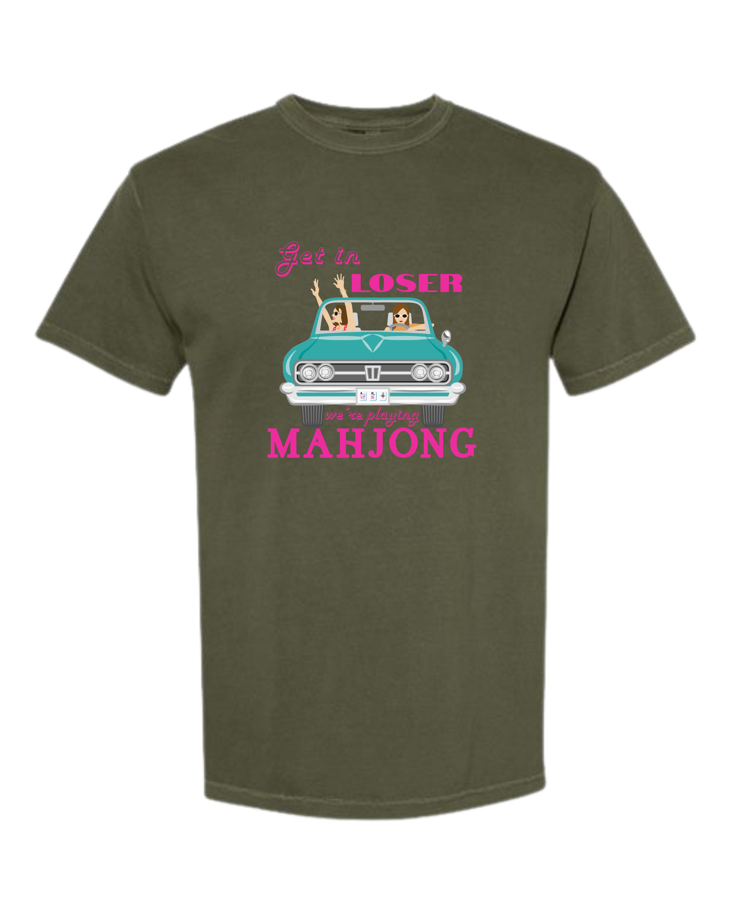 Get in Loser We're Playing Mahjong - Comfort Colors - Heavyweight Unisex Tee - Greens