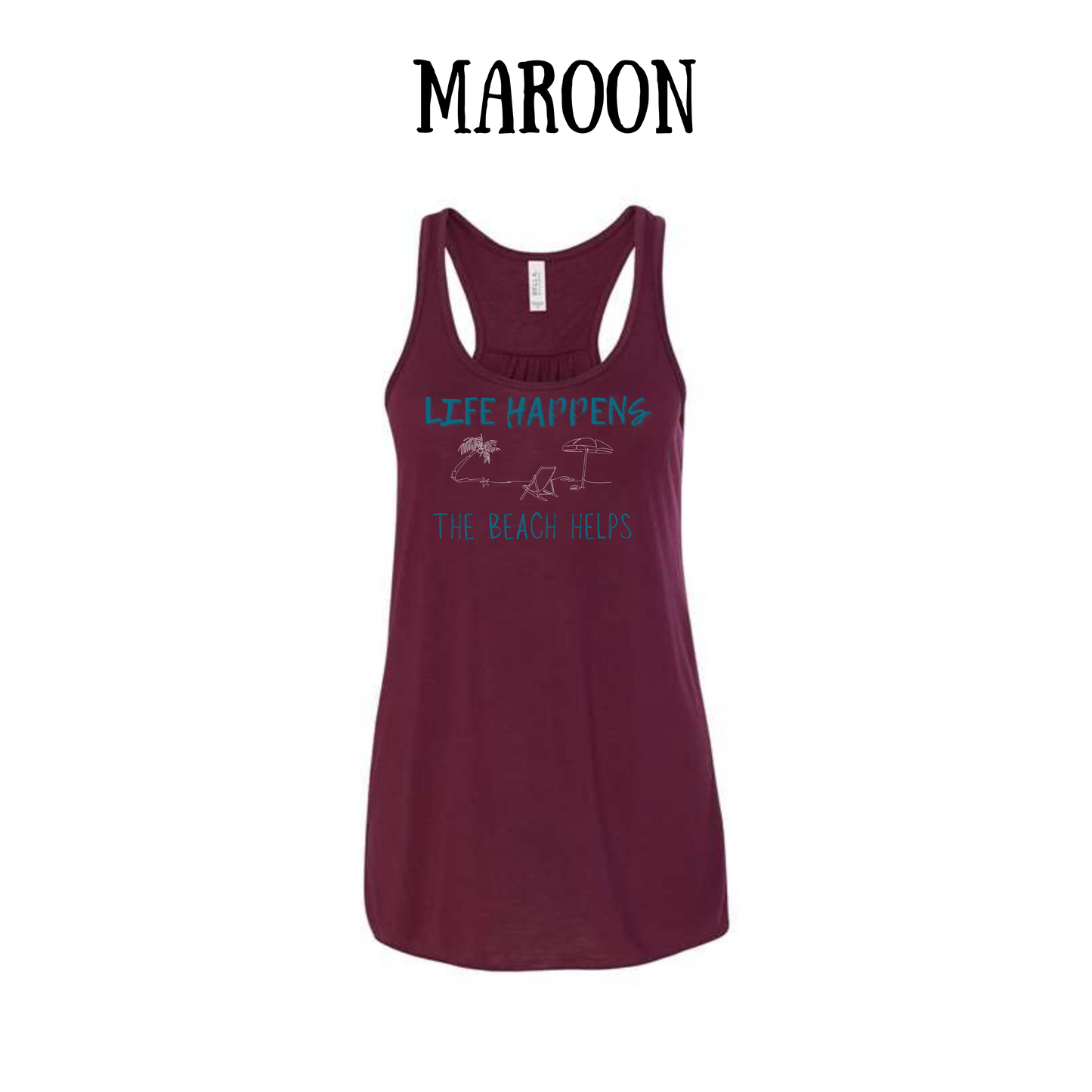 VP - Life Happens the Beach Helps - Women's Flowy Racerback Tank