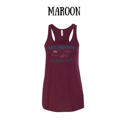 VP - Life Happens the Beach Helps - Women's Flowy Racerback Tank