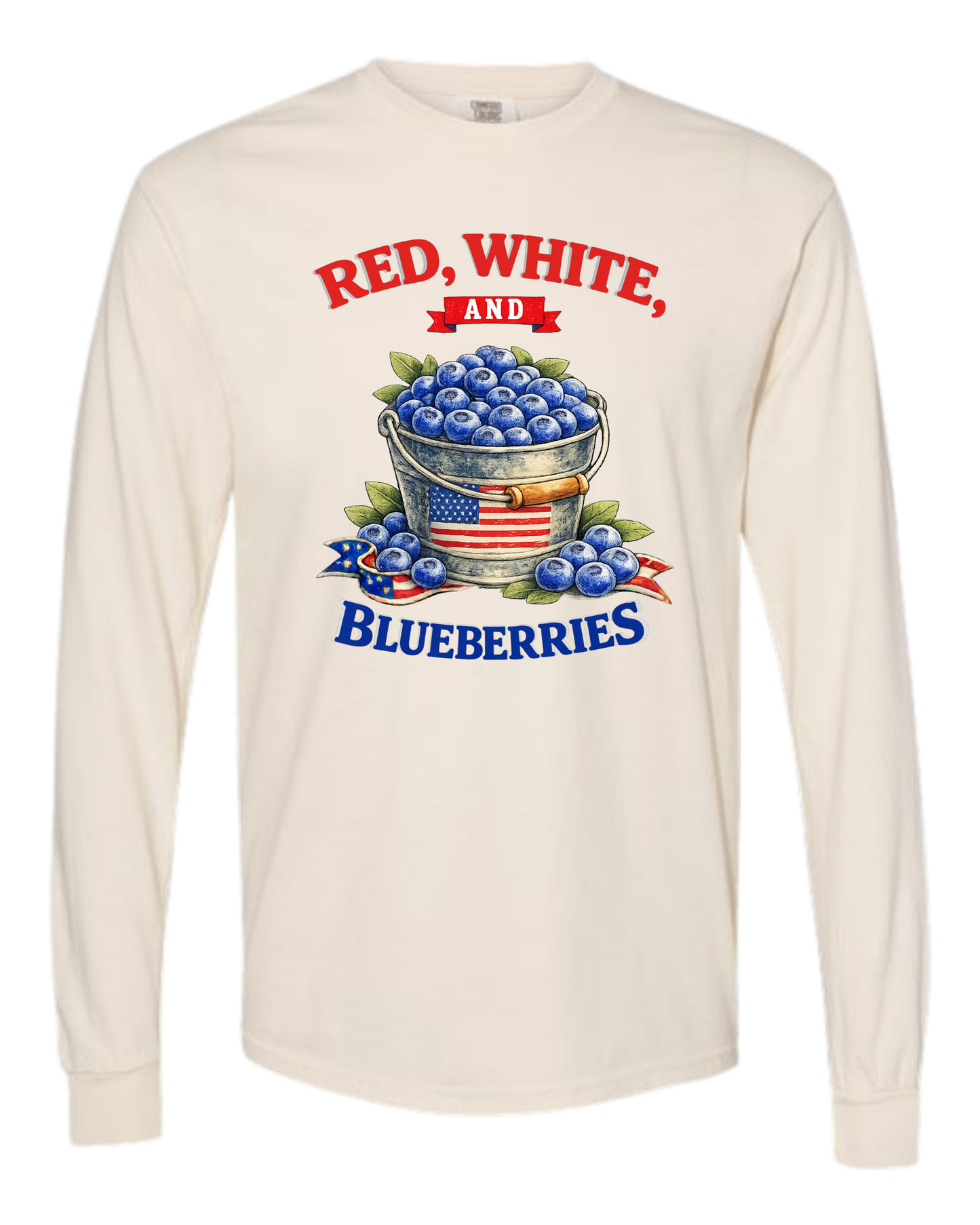 Red, White, And Blueberries - Comfort Colors - Heavyweight Long Sleeve Tee - Neutral Colors