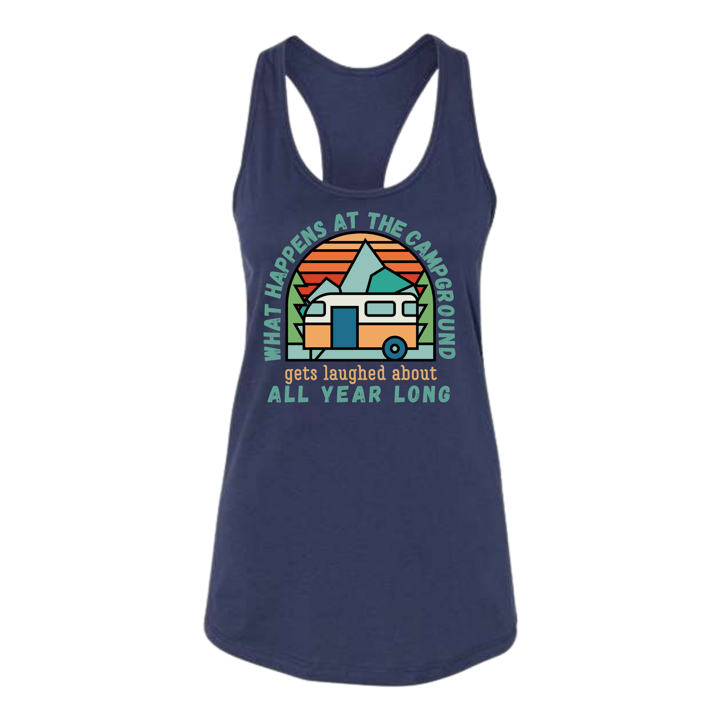 What Happens At The Campground - Bella+Canvas - Women's Jersey Racerback Tank