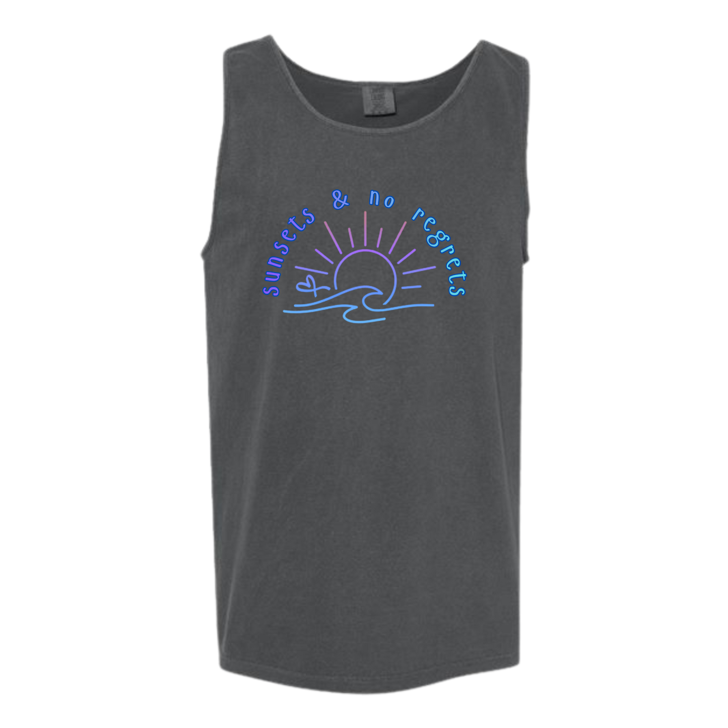 Sunsets & No Regrets - Comfort Colors - Unisex Tank - Neutral Colors & Blues