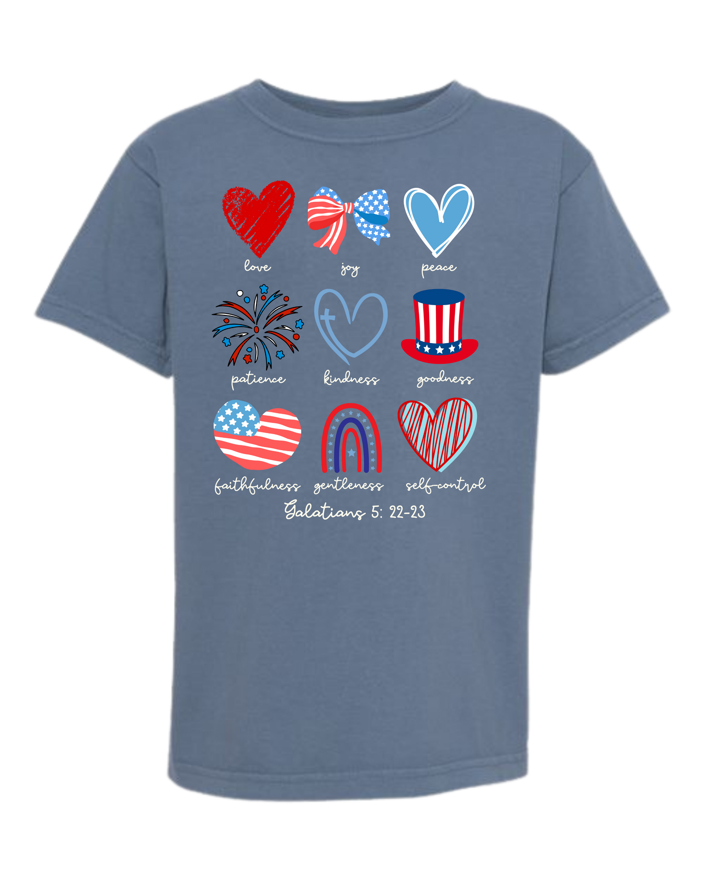 Galatians 5 - Patriotic - Comfort Colors - Heavyweight Youth Tee - Neutral Colors & Blues