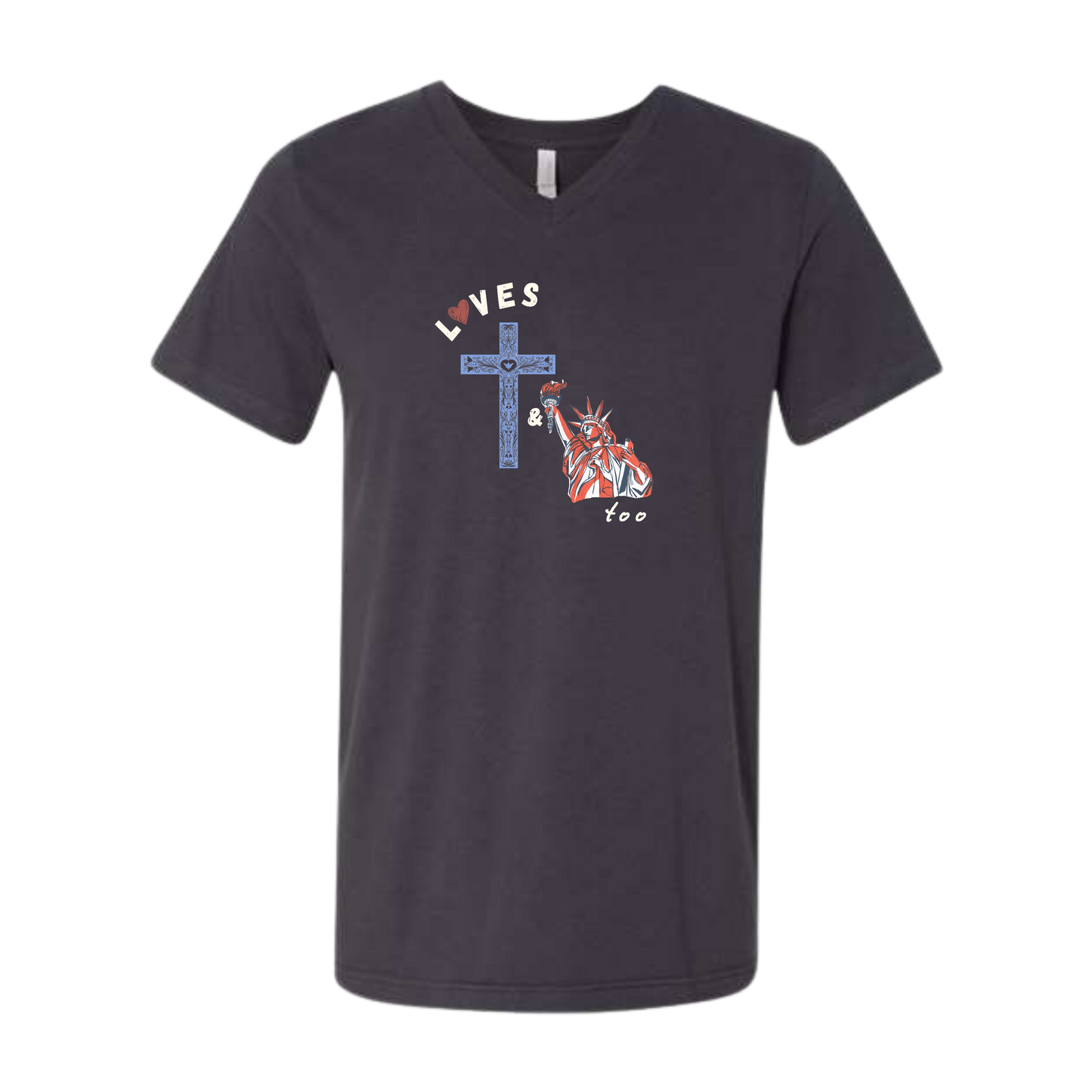 Loves Jesus & America too - Bella+Canvas - Unisex V-Neck - Neutral Colors