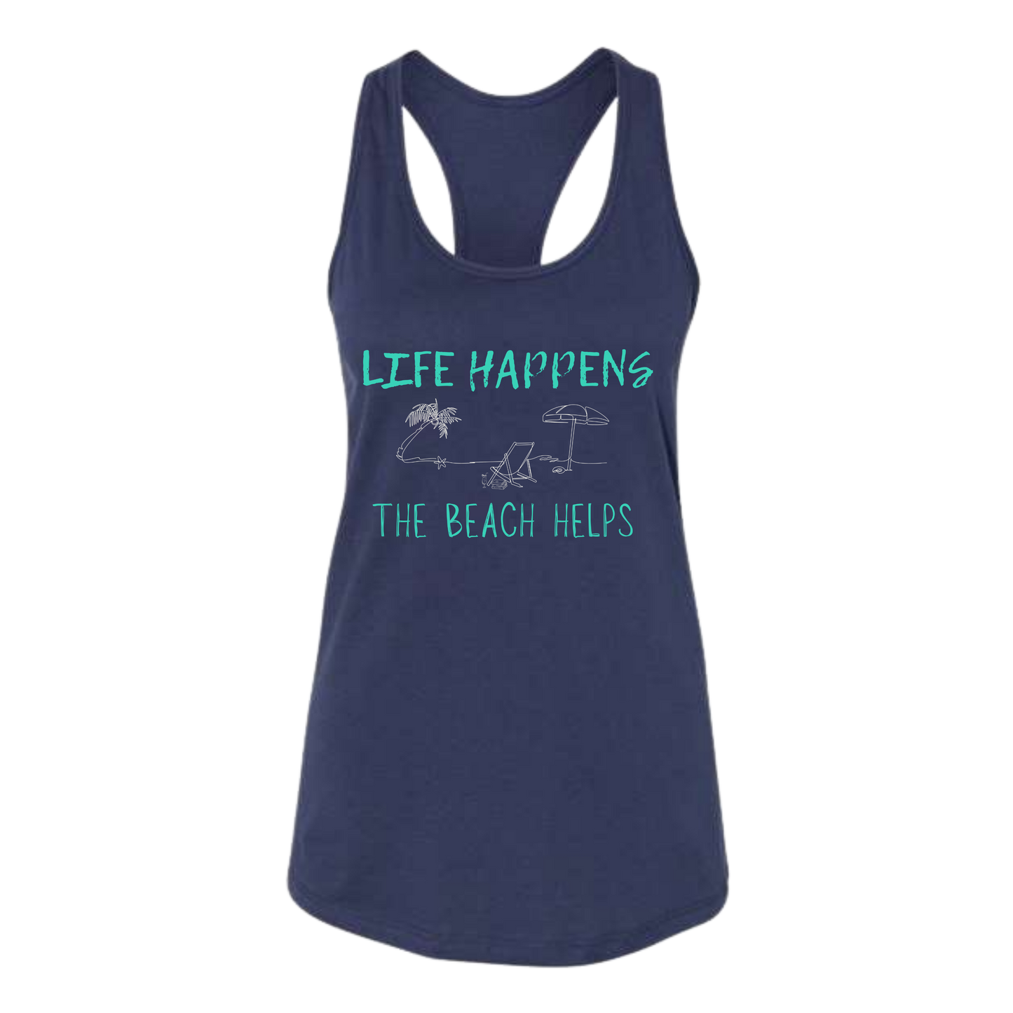 Life Happens The Beach Helps - Bella+Canvas - Women's Jersey Racerback Tank