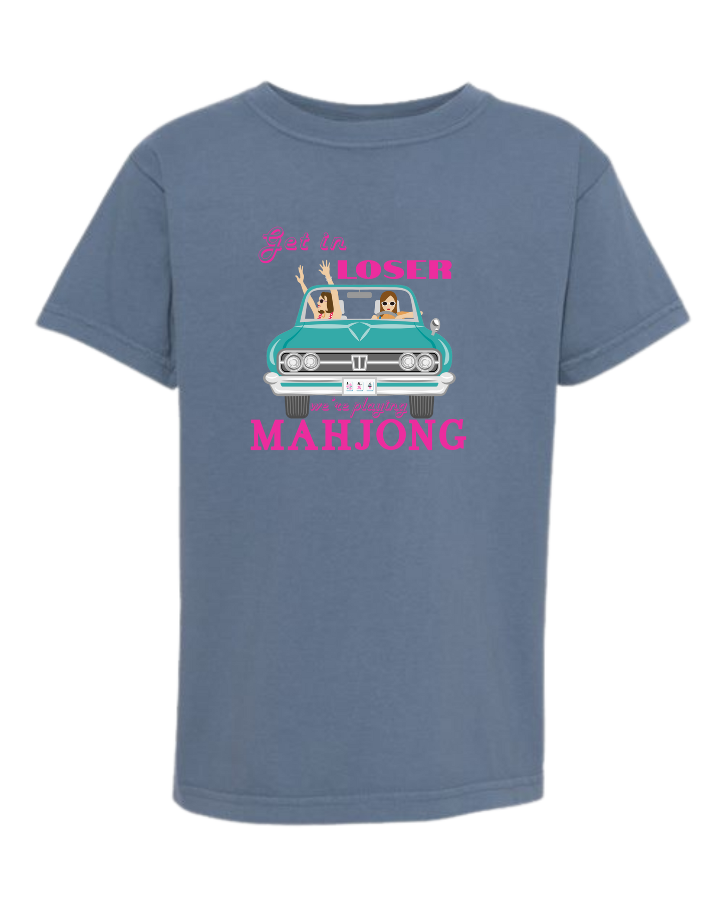Get in Loser We're Playing Mahjong - Comfort Colors - Heavyweight Youth Tee - Neutral Colors & Blues