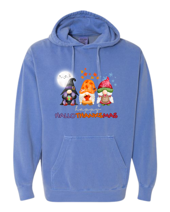 Happy HalloThanksMas Gnomes - Comfort Colors - Hooded Sweatshirt - Assorted Colors