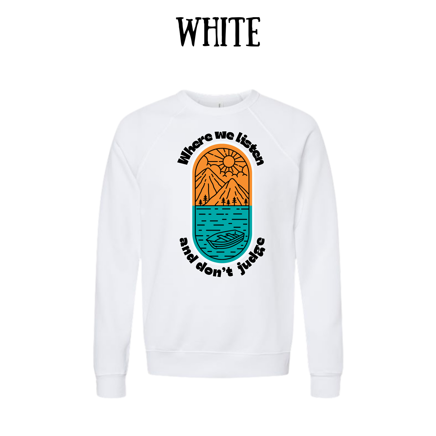 CP - Where We Listen and Don't Judge - Sponge Fleece Raglan Sweatshirt - Greens, Neutrals