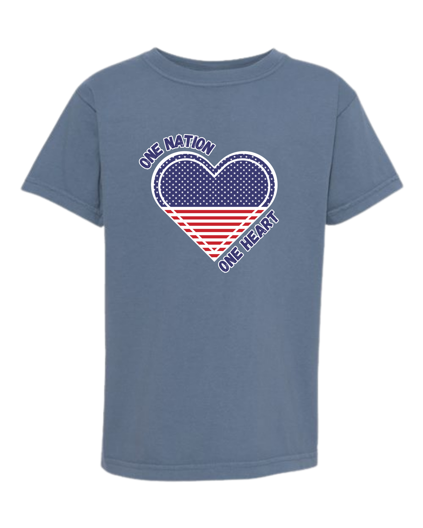 One Nation One Heart - Comfort Colors - Heavyweight Youth Tee - Neutral Colors & Blues