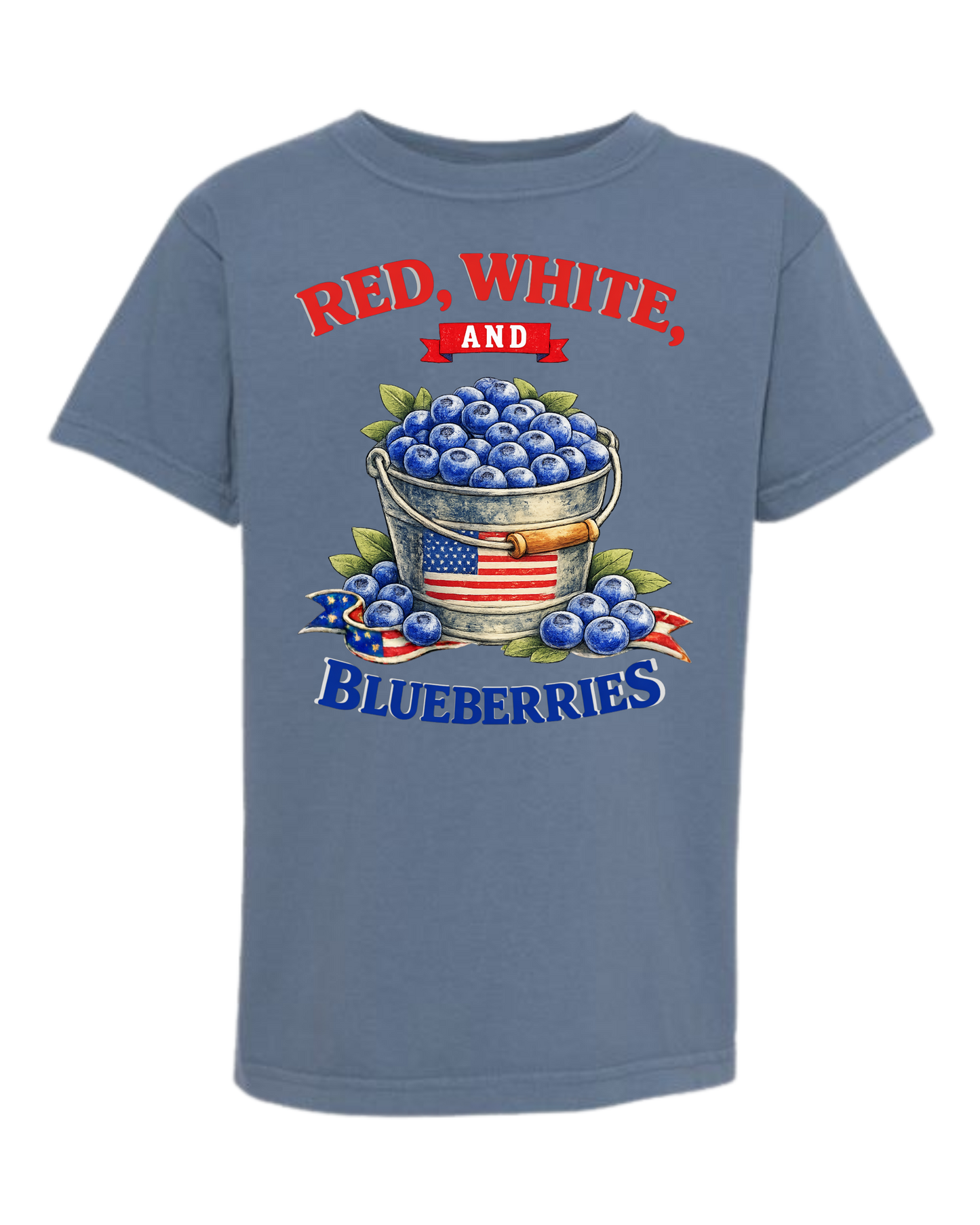 Red, White, And Blueberries - Comfort Colors - Heavyweight Youth Tee - Neutral Colors & Blues