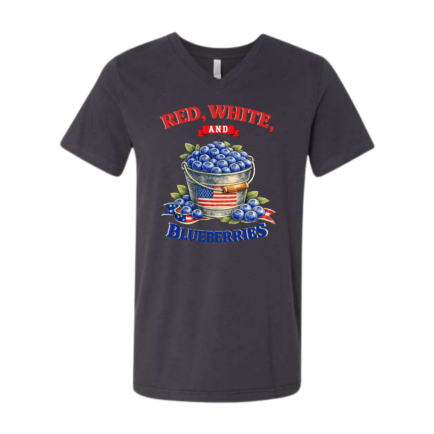 Red, White, And Blueberries - Bella+Canvas - Unisex V-Neck - Neutral Colors