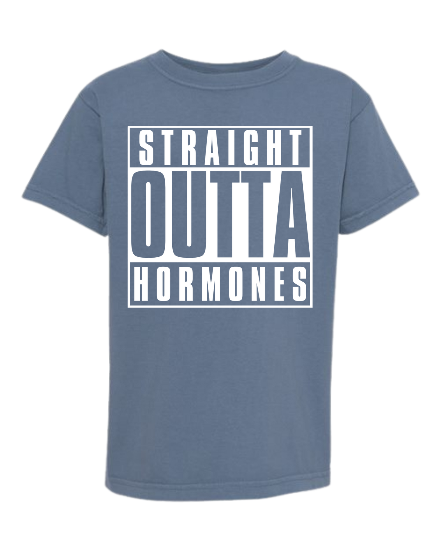 Straight Outta Hormones - Comfort Colors - Heavyweight Youth Tee - Neutral Colors & Blues