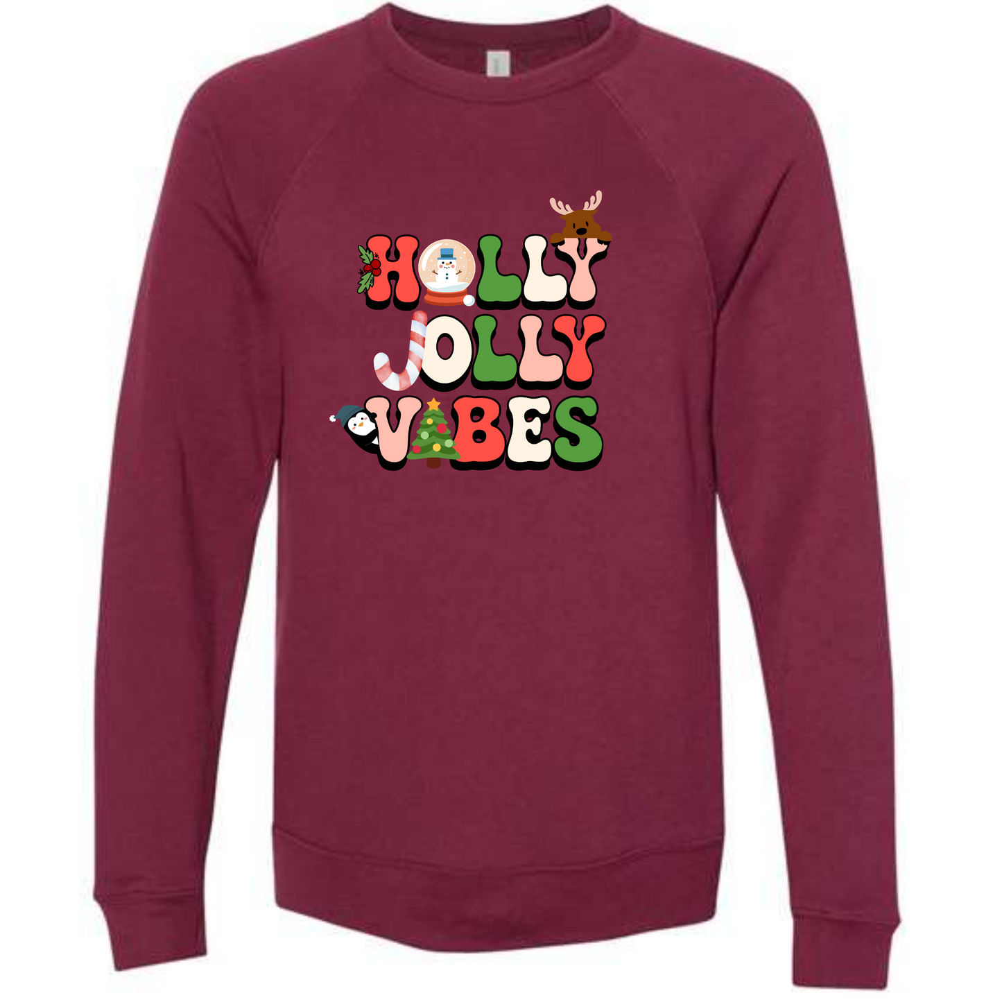 Holly Jolly Vibes - Sponge Fleece Raglan Sweatshirt - Assorted Colors