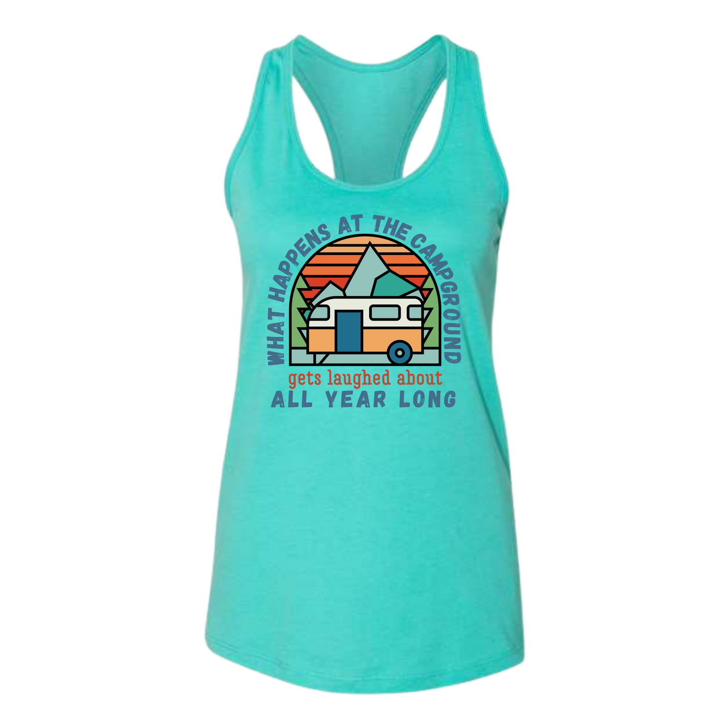 What Happens At The Campground - Bella+Canvas - Women's Jersey Racerback Tank