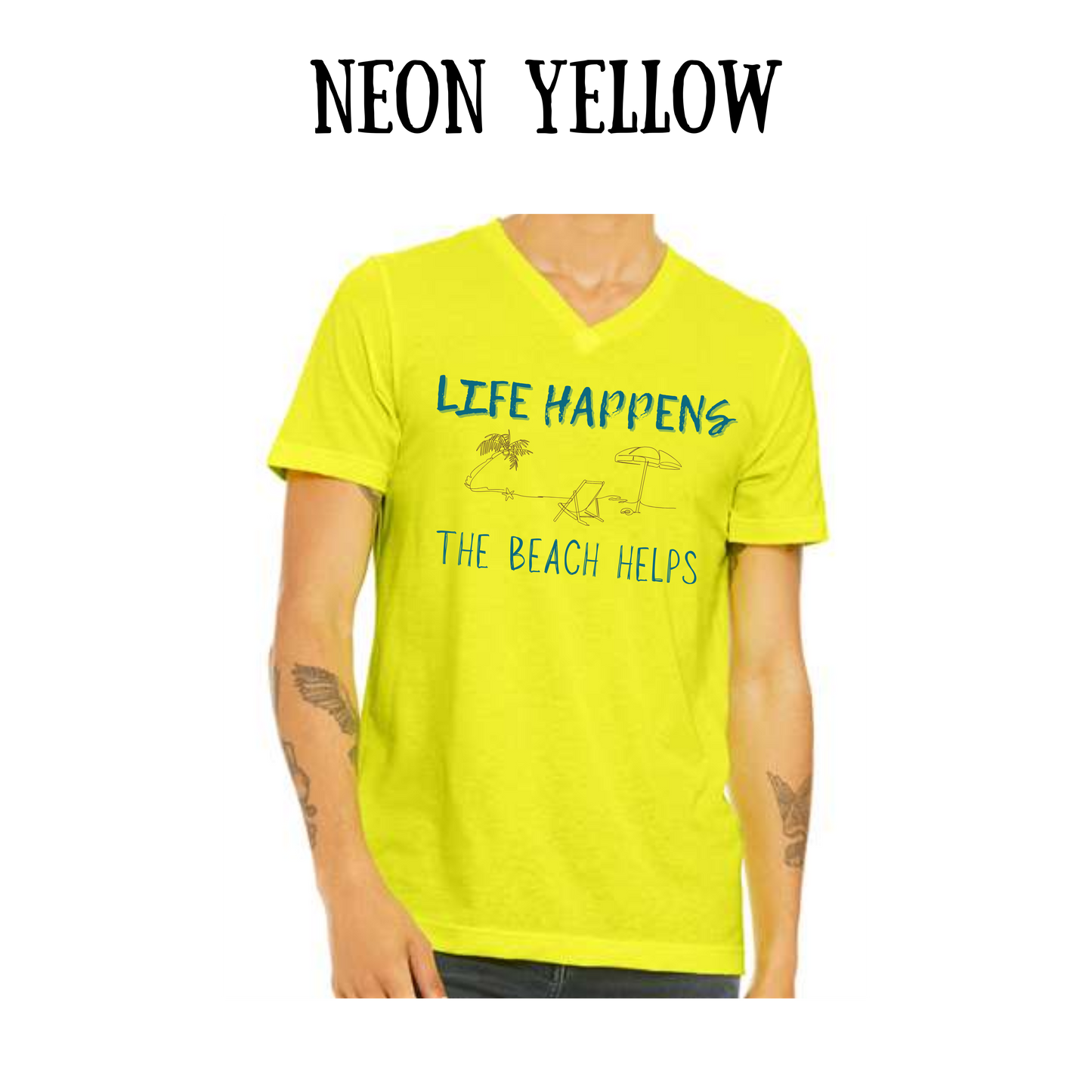 VP - Life Happens the Beach Helps - Unisex V-Neck