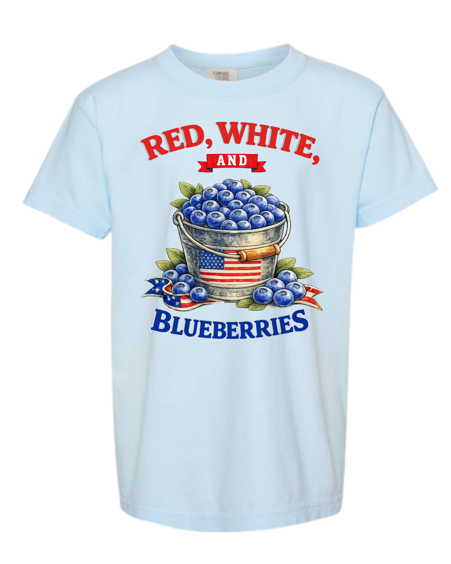 Red, White, And Blueberries - Comfort Colors - Heavyweight Youth Tee - Neutral Colors & Blues