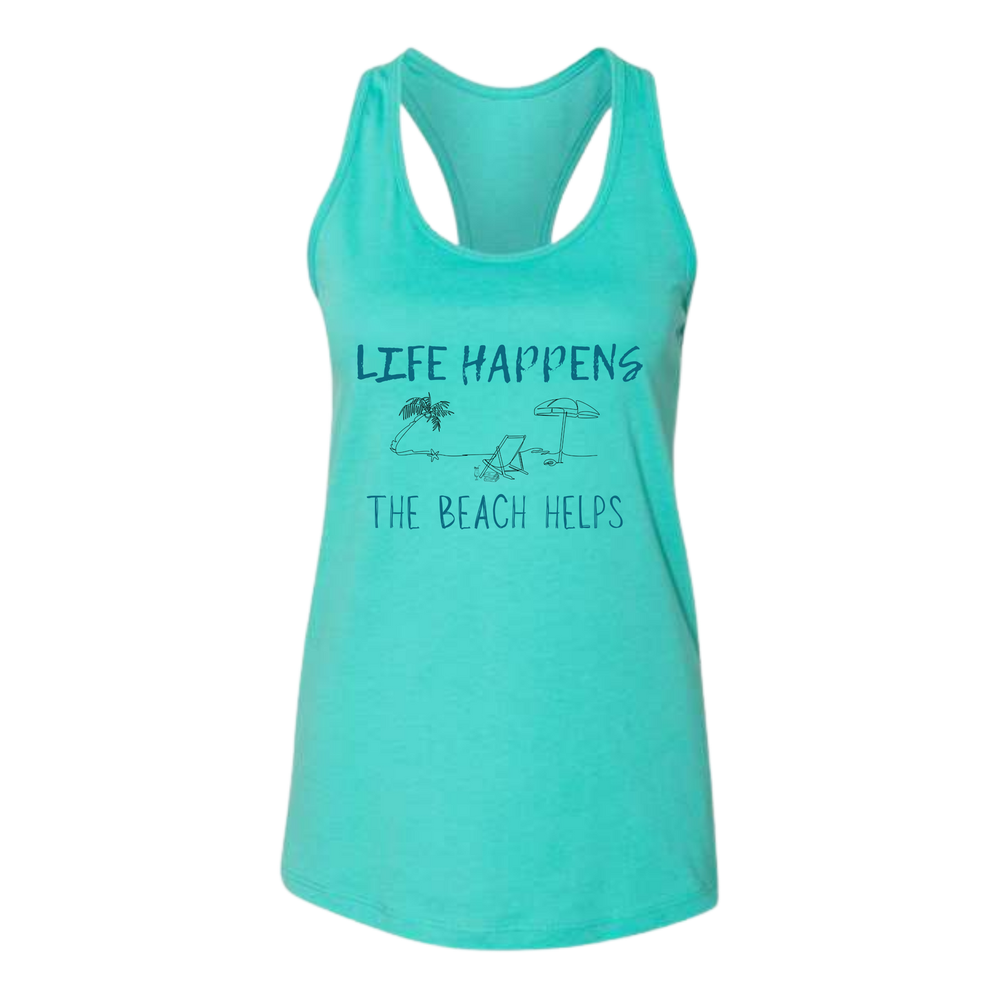 Life Happens The Beach Helps - Bella+Canvas - Women's Jersey Racerback Tank