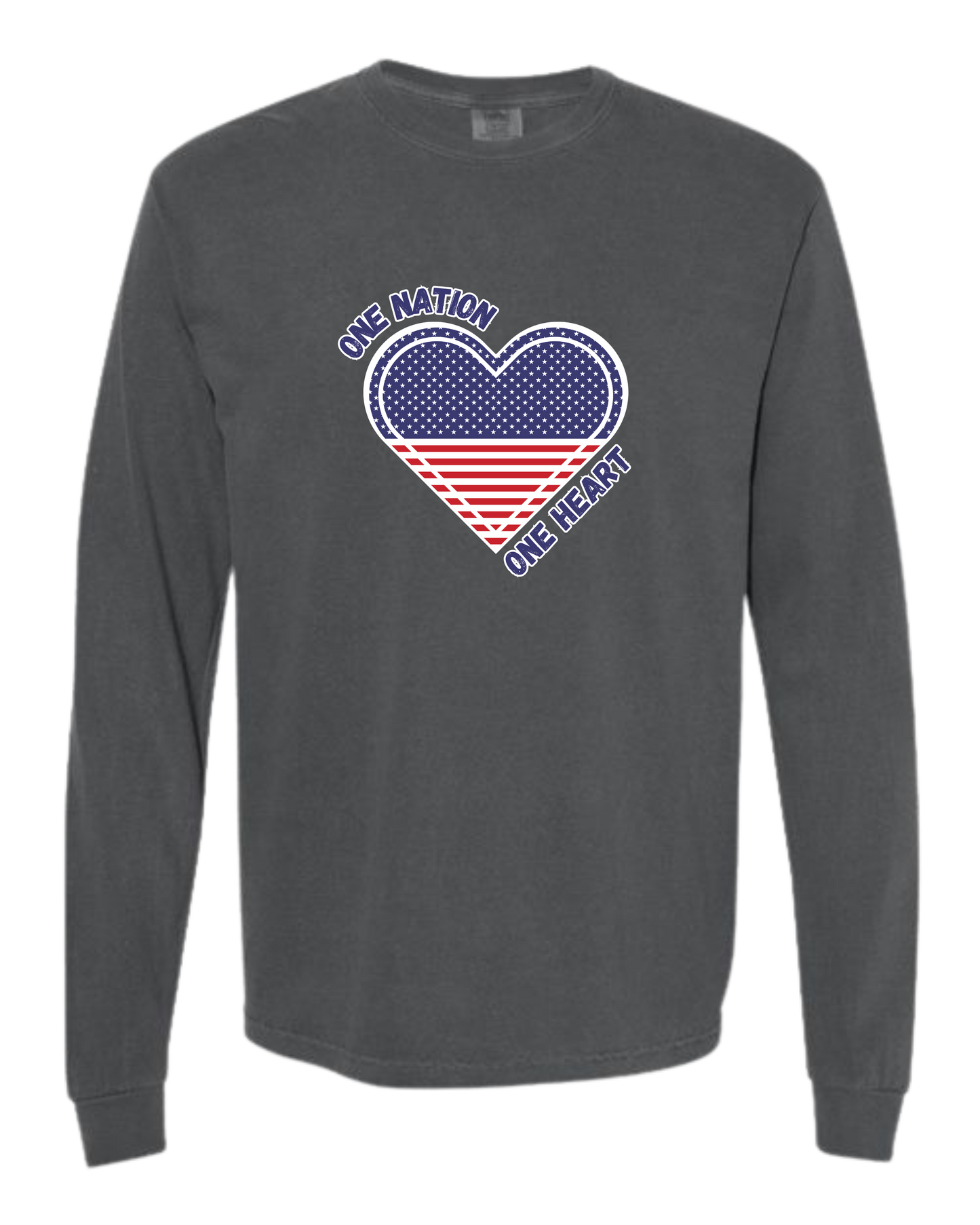 One Nation One Heart - Comfort Colors - Heavyweight Long Sleeve Tee - Neutral Colors