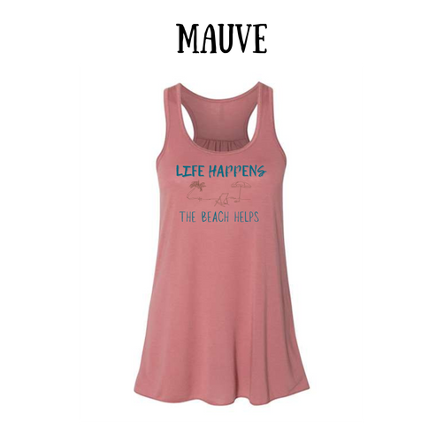 VP - Life Happens the Beach Helps - Women's Flowy Racerback Tank