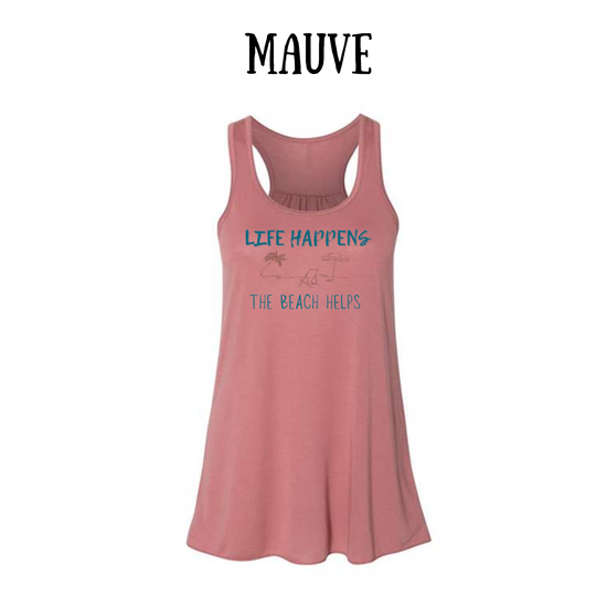 VP - Life Happens the Beach Helps - Women's Flowy Racerback Tank