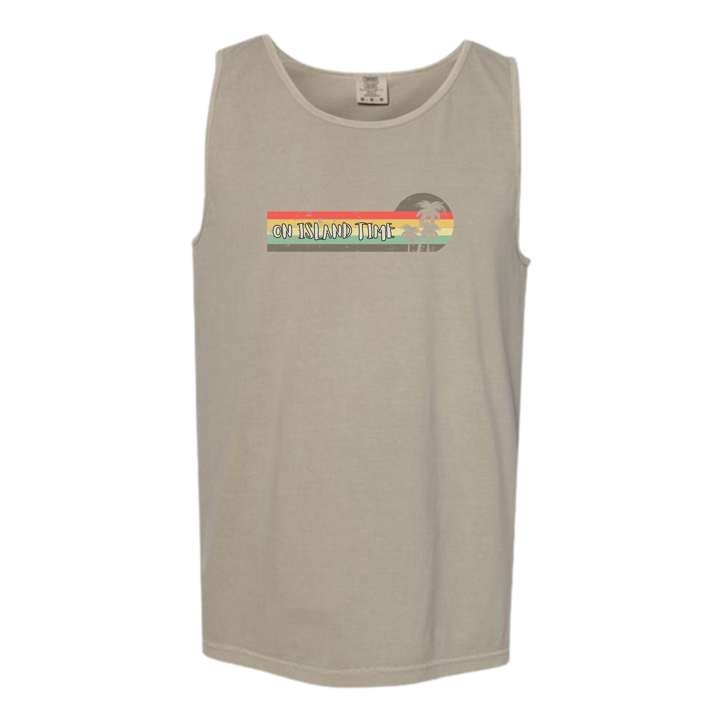 On Island Time - Comfort Colors - Unisex Tank - Neutral Colors & Blues