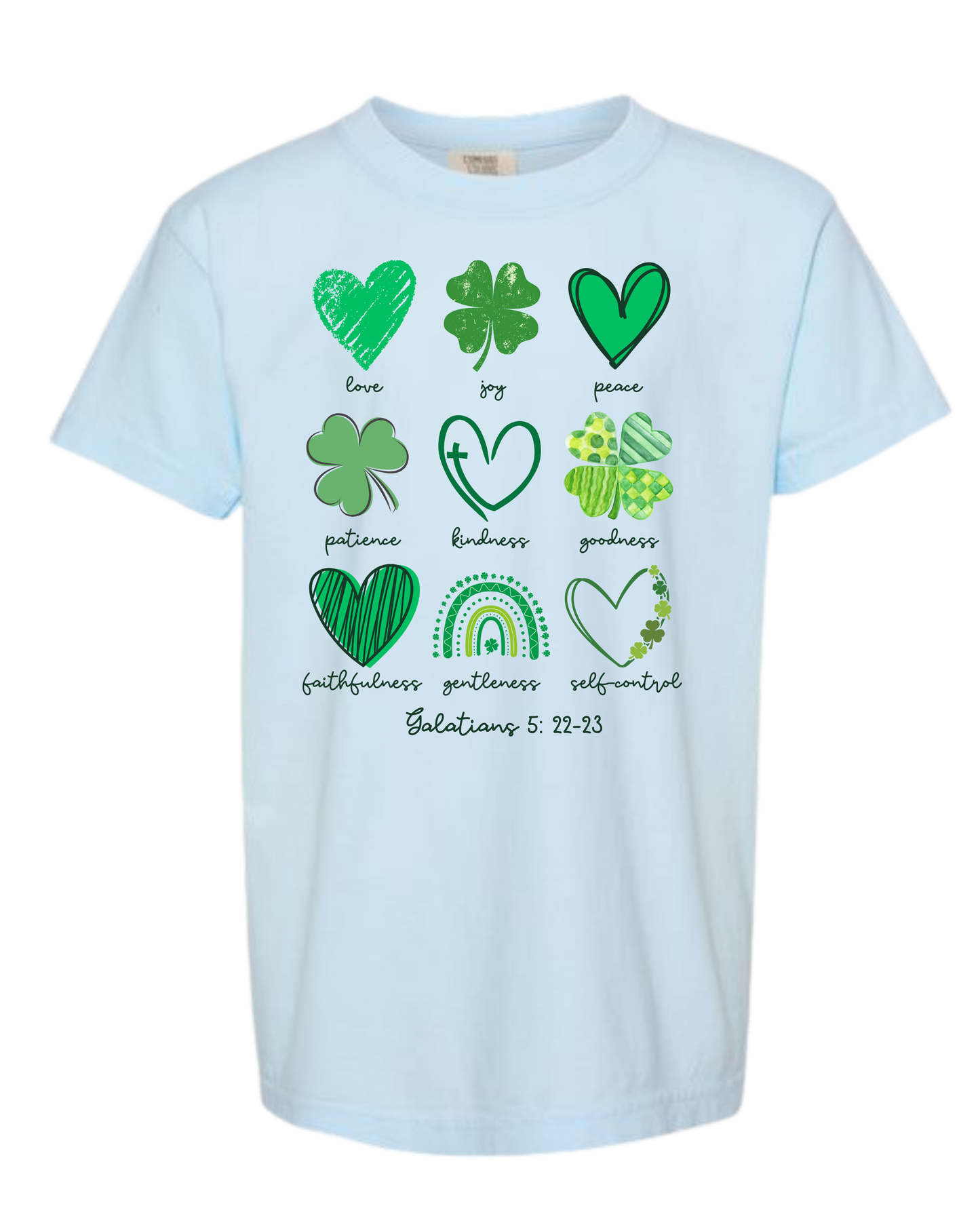 Galatians 5 - St Patrick's Day - Comfort Colors - Heavyweight Youth Tee - Neutral Colors & Blues