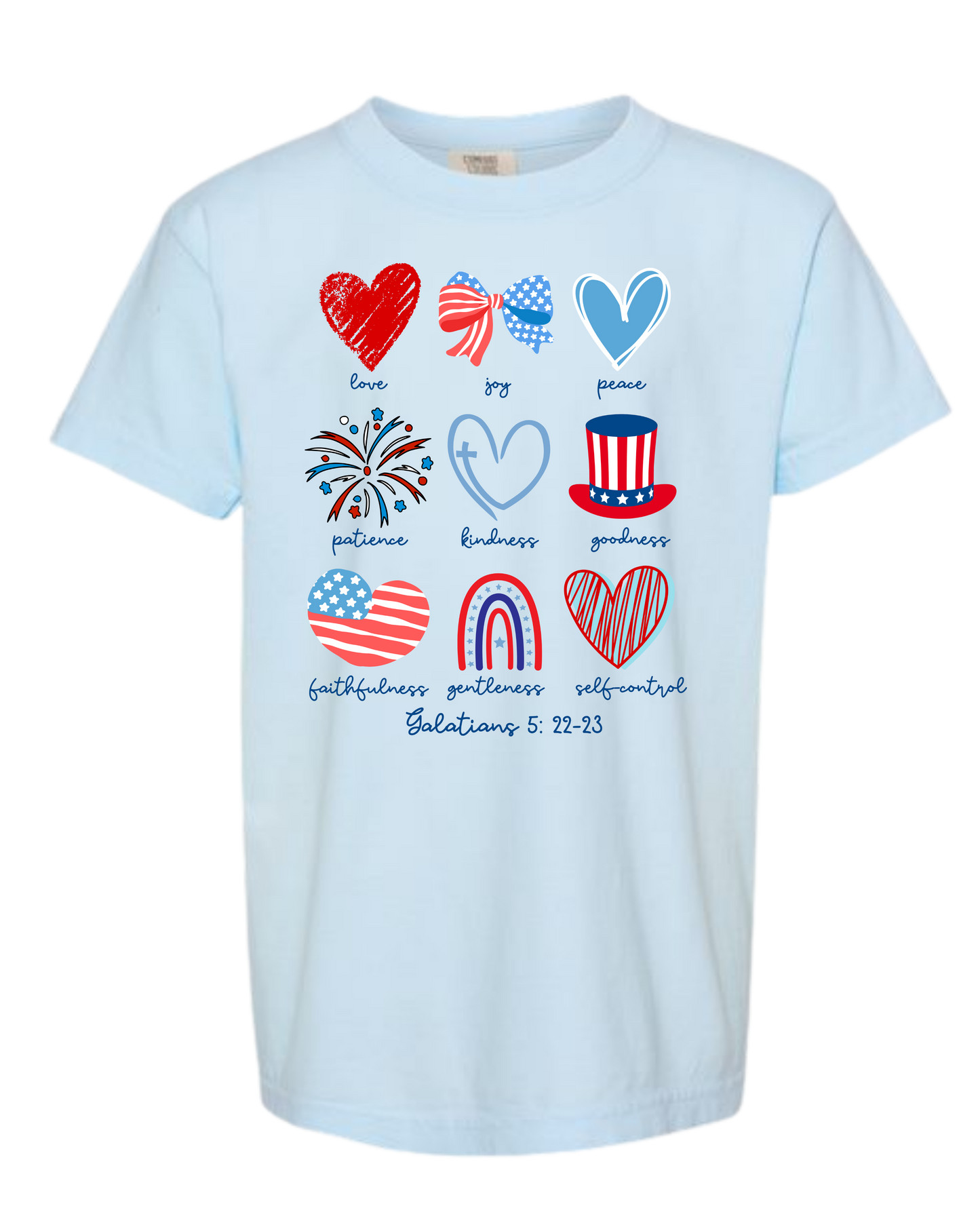 Galatians 5 - Patriotic - Comfort Colors - Heavyweight Youth Tee - Neutral Colors & Blues