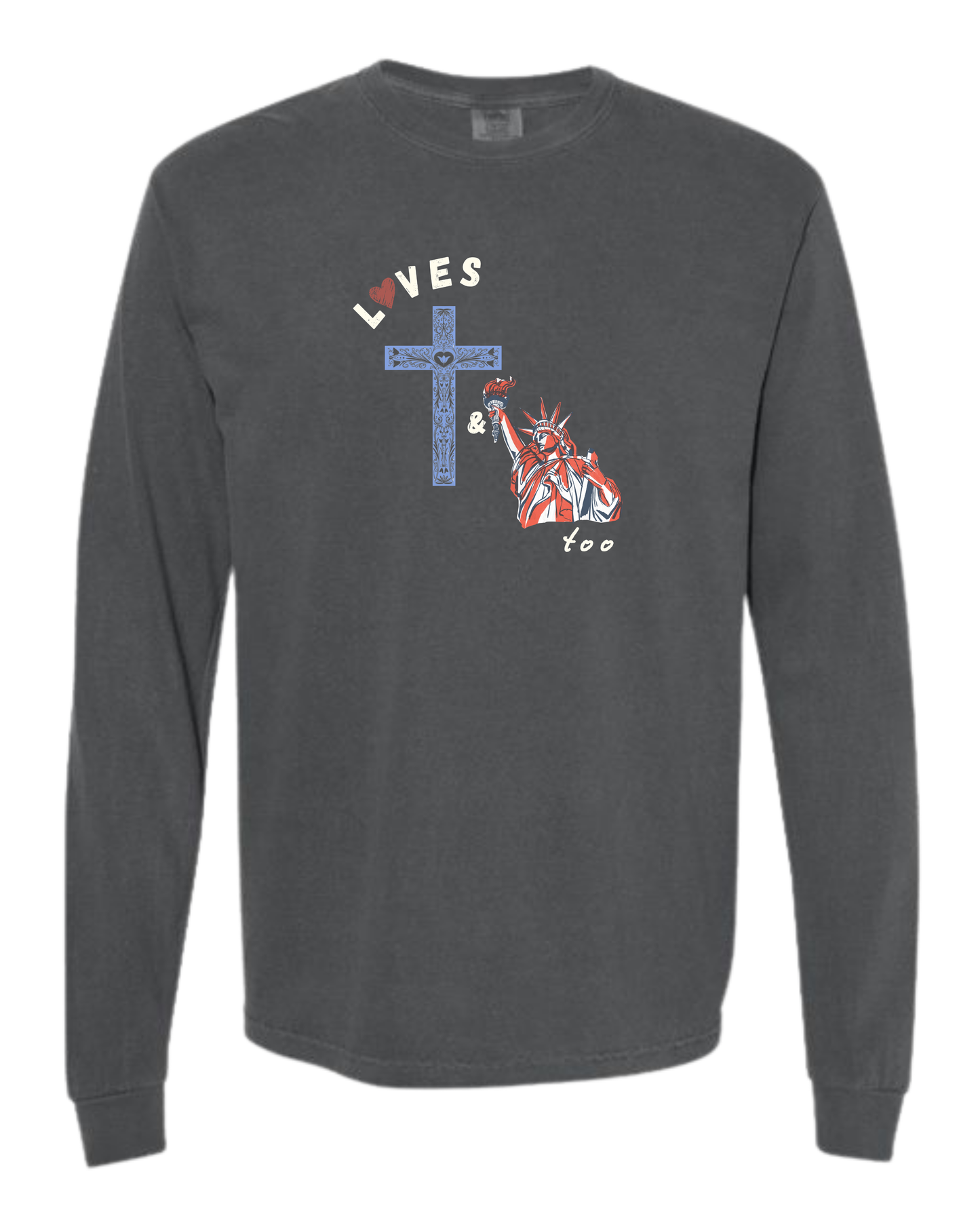Loves Jesus & America too - Comfort Colors - Heavyweight Long Sleeve Tee - Neutral Colors