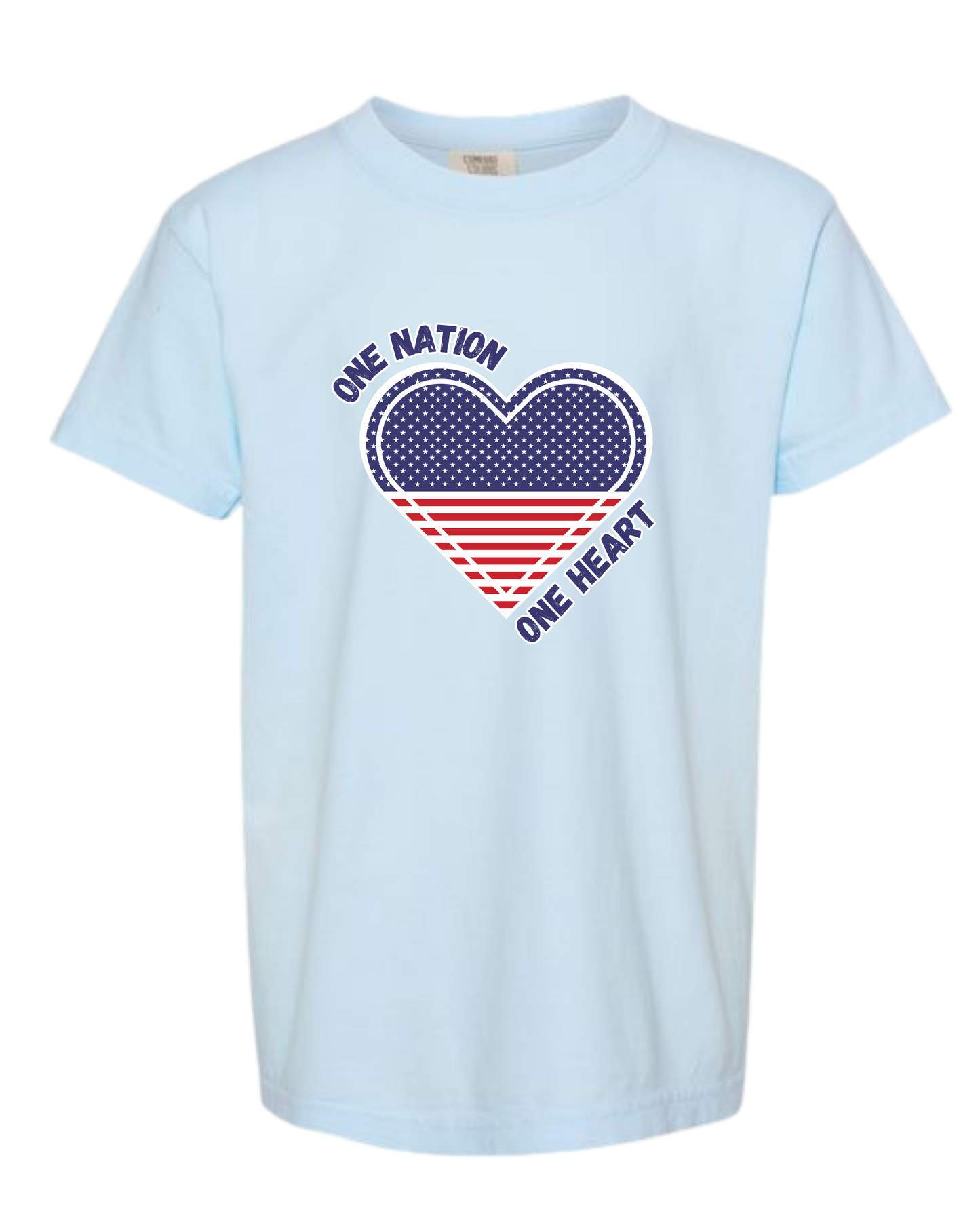 One Nation One Heart - Comfort Colors - Heavyweight Youth Tee - Neutral Colors & Blues
