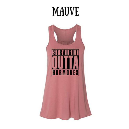 straight outta hormones - women's flowy racerback tank