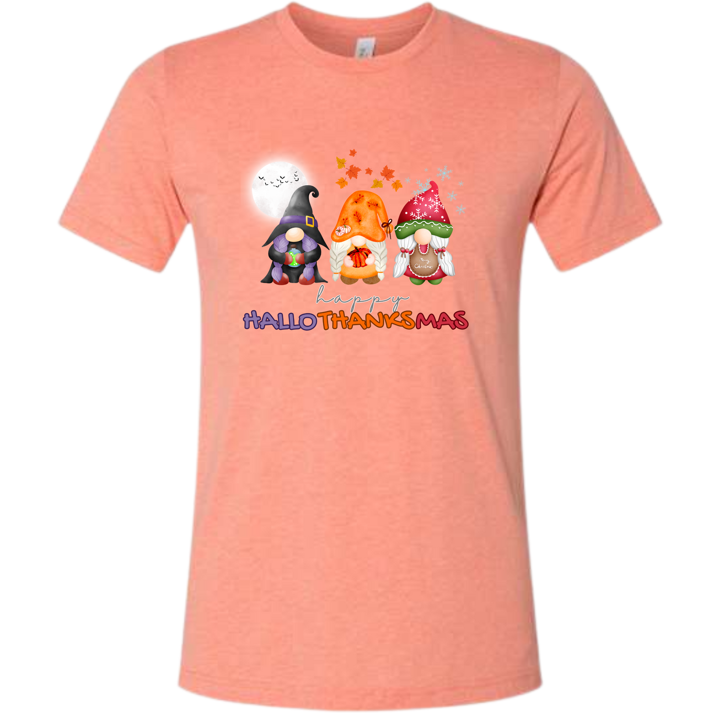 Happy HalloThanksMas Gnomes - Unisex Tee - Oranges