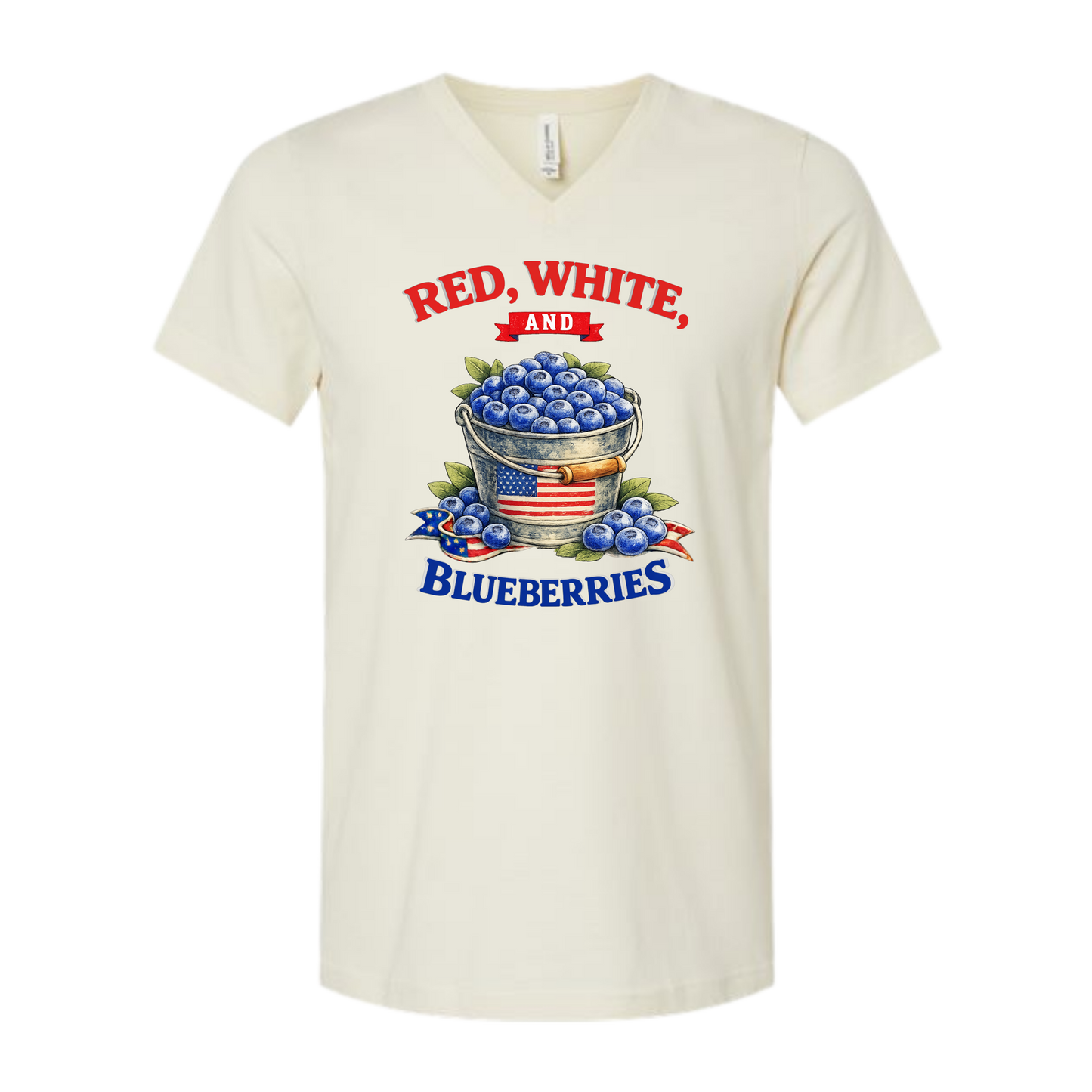 Red, White, And Blueberries - Bella+Canvas - Unisex V-Neck - Neutral Colors