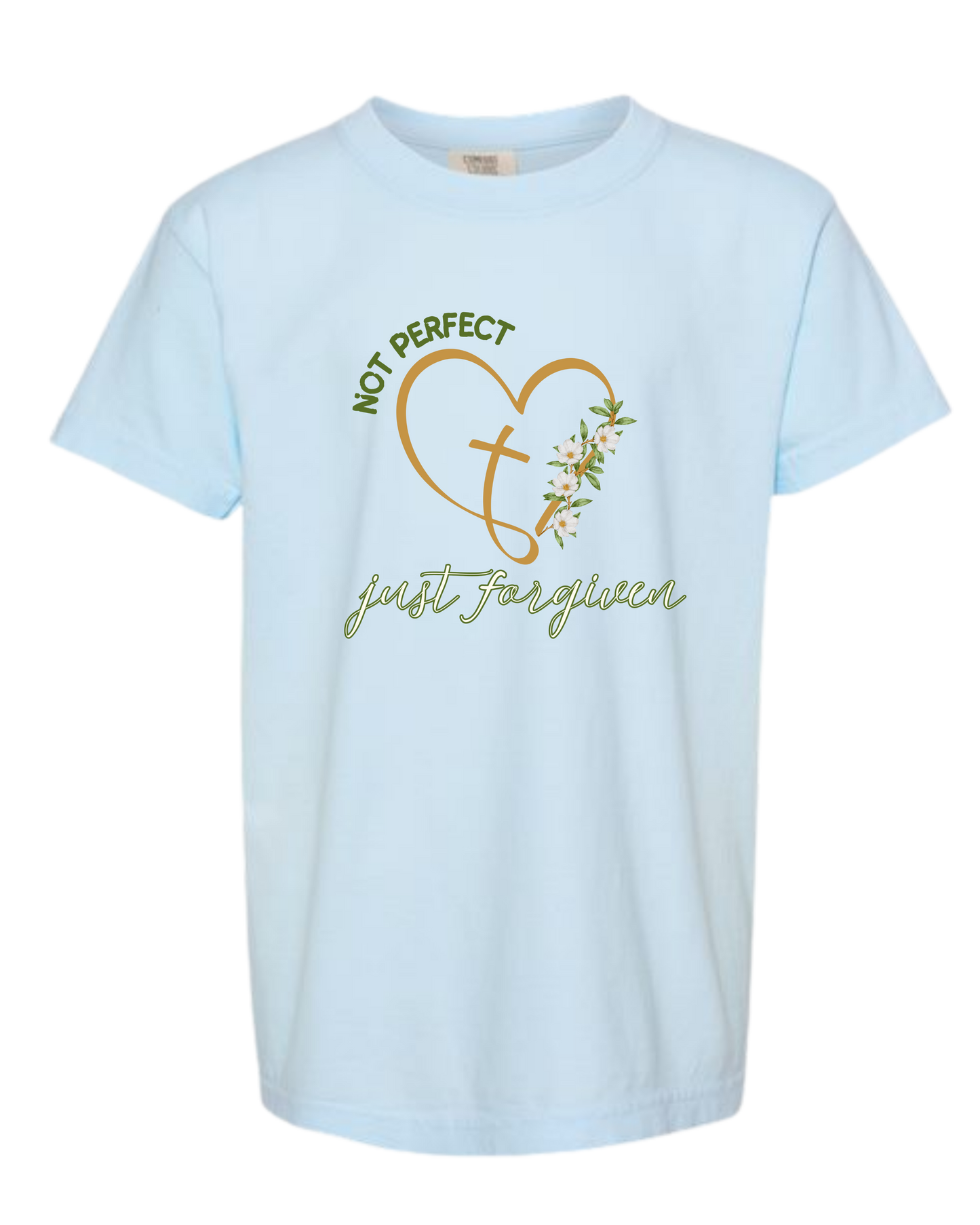 Not Perfect Just Forgiven - Comfort Colors - Heavyweight Youth Tee - Neutral Colors & Blues