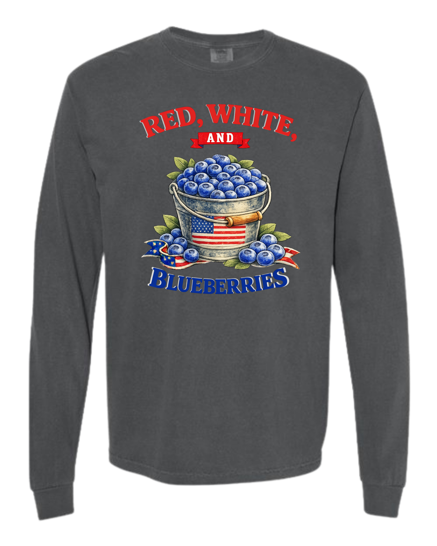 Red, White, And Blueberries - Comfort Colors - Heavyweight Long Sleeve Tee - Neutral Colors