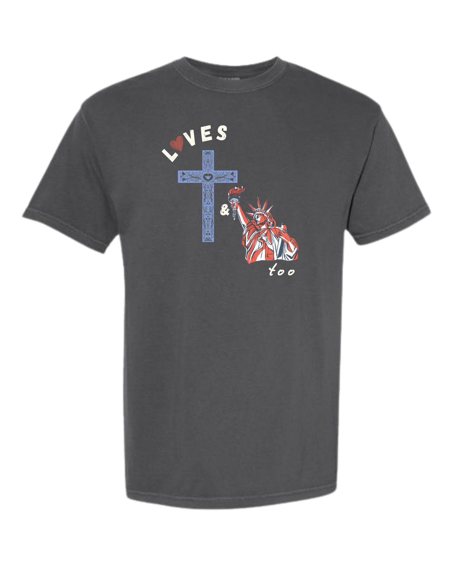 Loves Jesus & America too - Comfort Colors - Heavyweight Unisex Tee - Neutral Colors