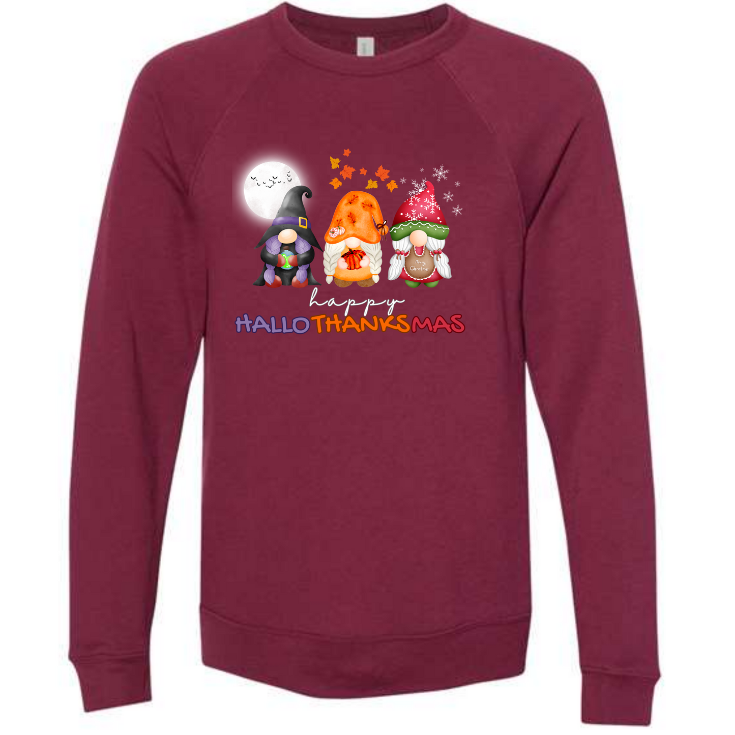 Happy Hallothanksmas Gnomes - Sponge Fleece Raglan Sweatshirt - Assorted Colors